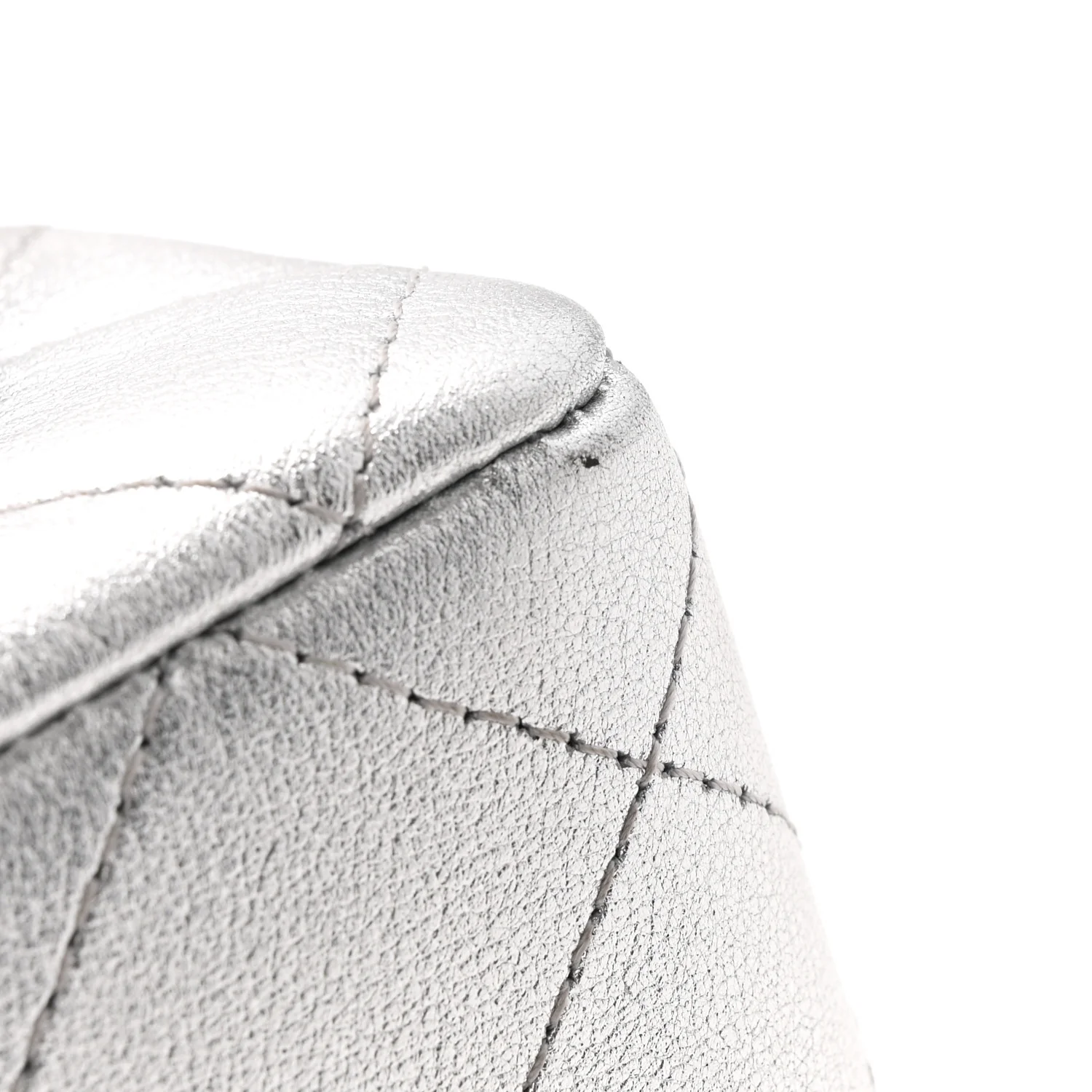 Metallic Calfskin Quilted Mini Rectangular Flap Silvery - Image 12