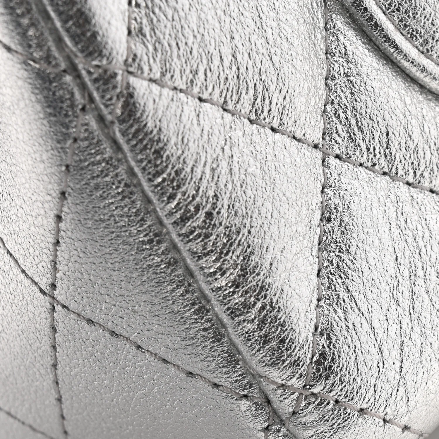 Metallic Calfskin Quilted Mini Rectangular Flap Silvery - Image 13