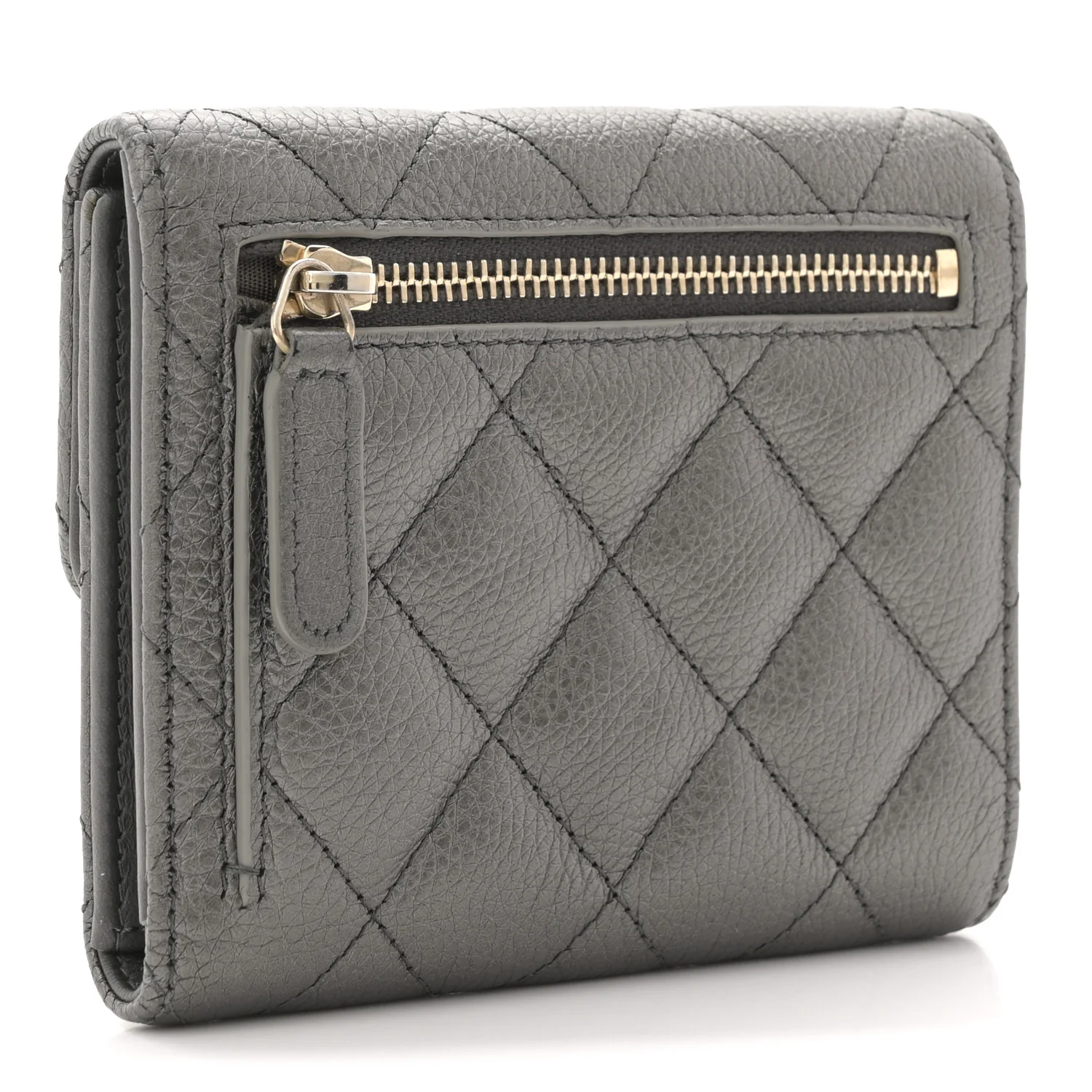 Metallic Calfskin Quilted Reissue Flap Card Holder Wallet Dark Grey - Image 3