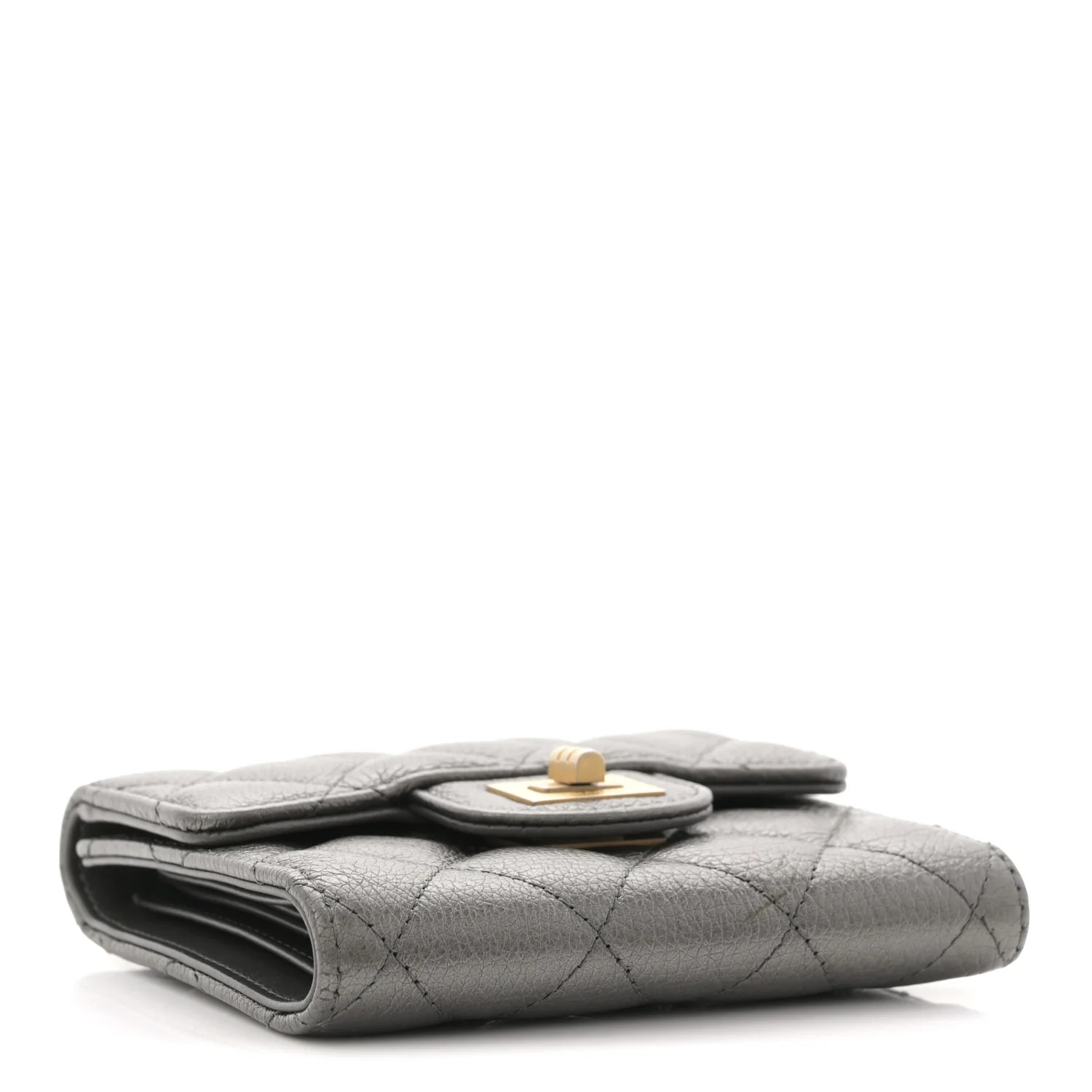 Metallic Calfskin Quilted Reissue Flap Card Holder Wallet Dark Grey - Image 4