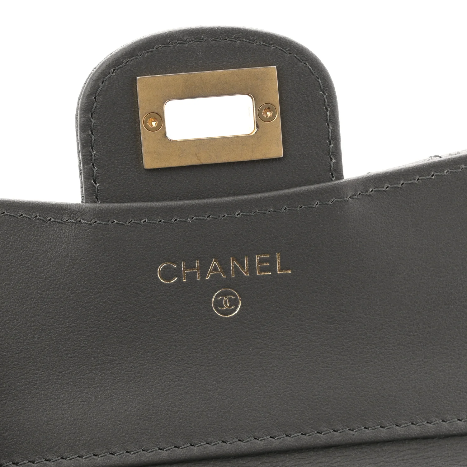 Metallic Calfskin Quilted Reissue Flap Card Holder Wallet Dark Grey - Image 6