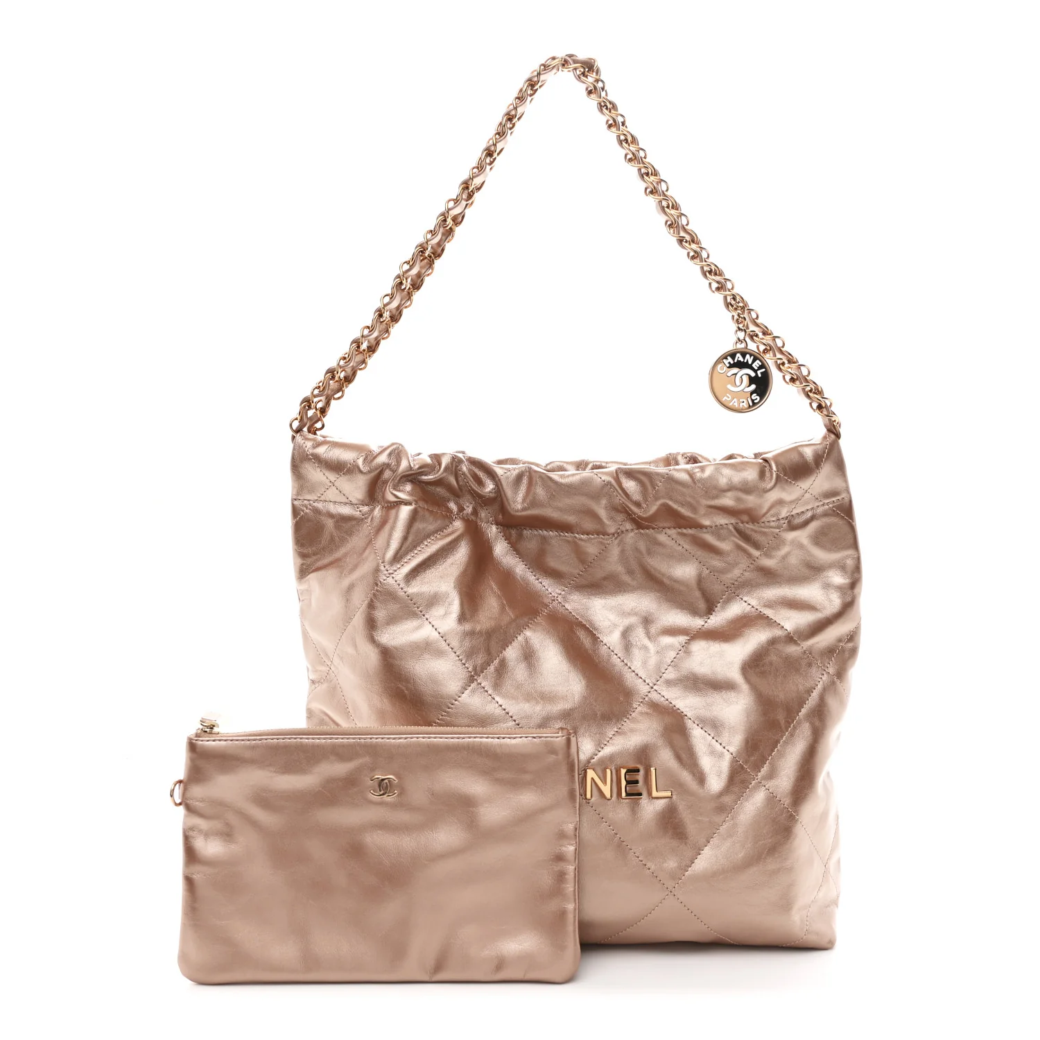 Metallic Calfskin Quilted Small Chanel 22 Pink - Image 3