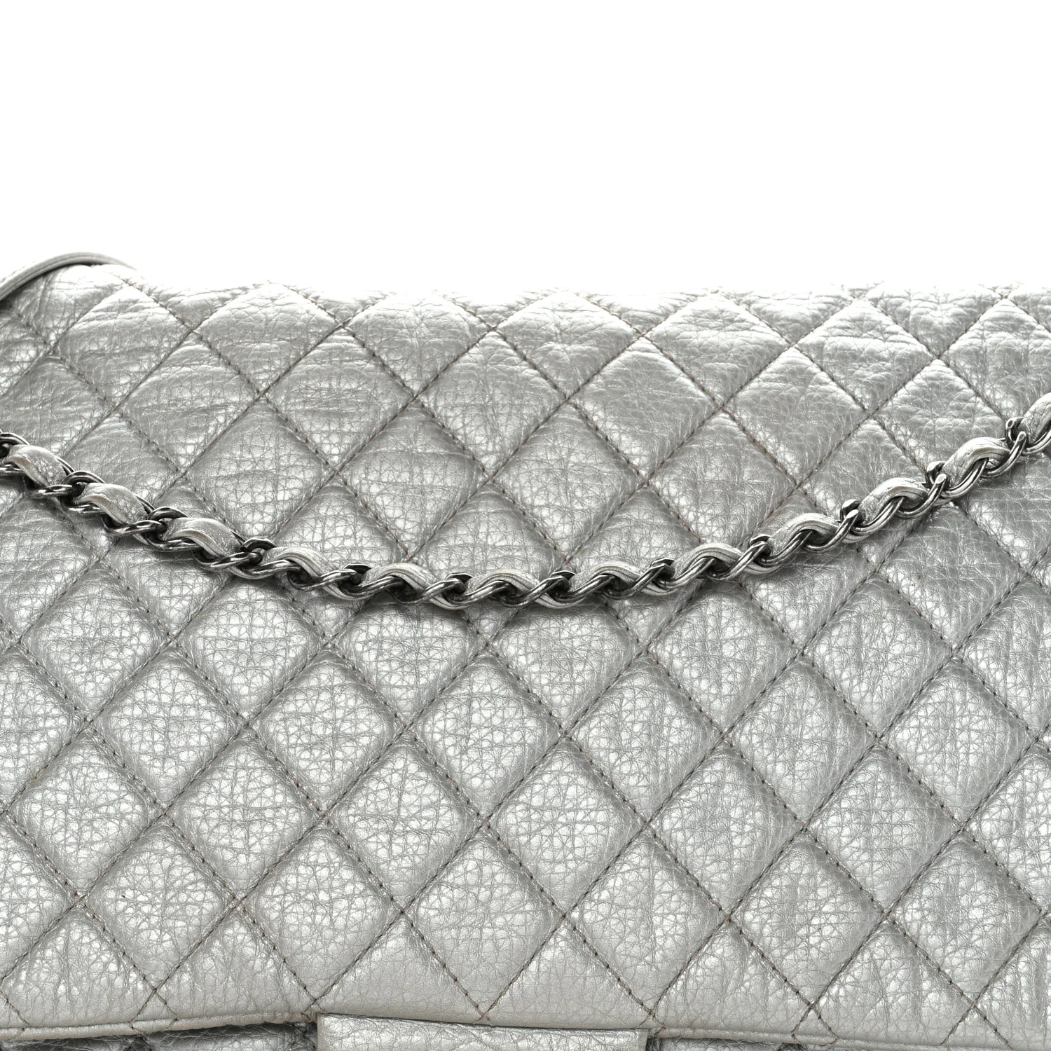 Metallic Calfskin Quilted XXL Travel Flap Bag Silver - Image 10