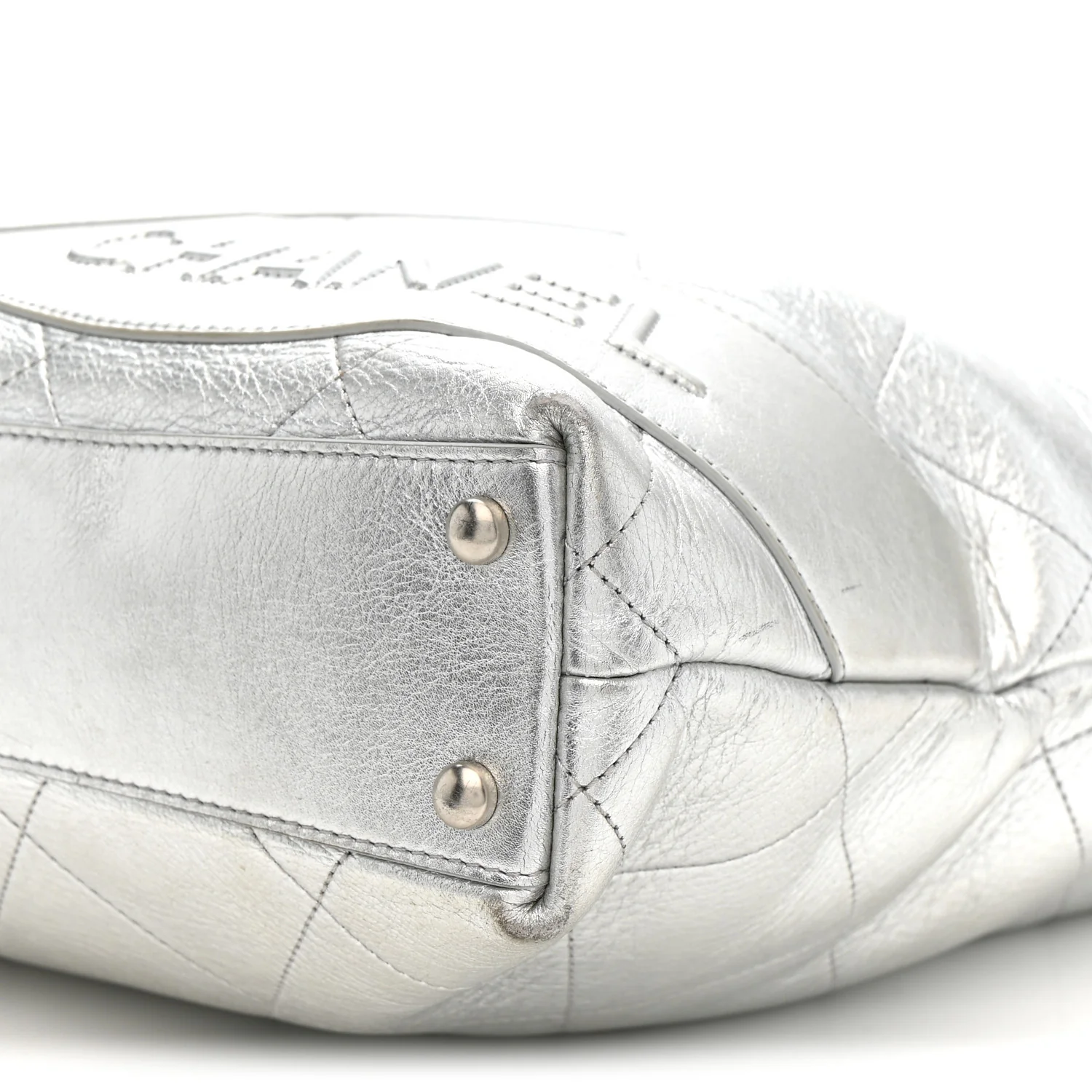 Metallic Calfskin Stitched CC Club Monaco Tote Silver - Image 10