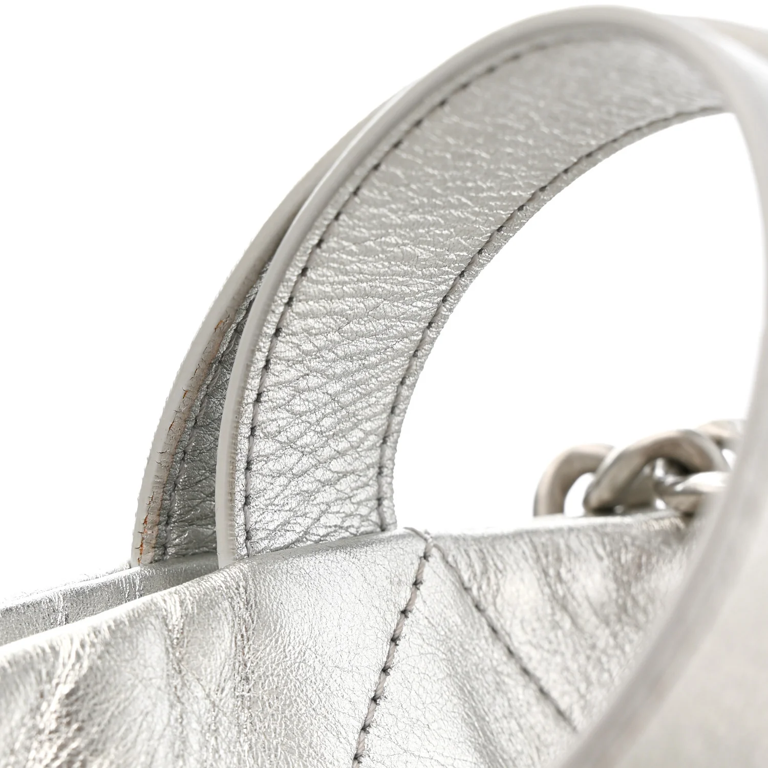 Metallic Calfskin Stitched CC Club Monaco Tote Silver - Image 11