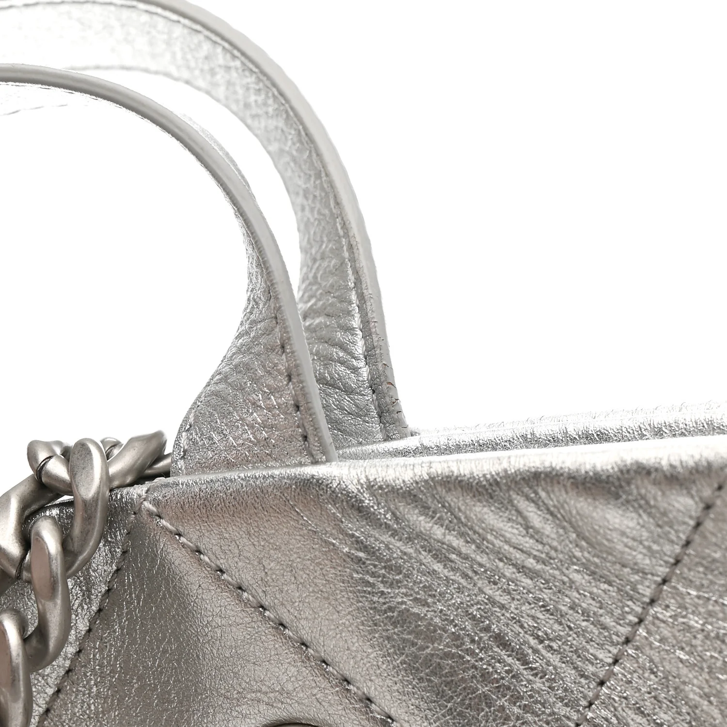 Metallic Calfskin Stitched CC Club Monaco Tote Silver - Image 12