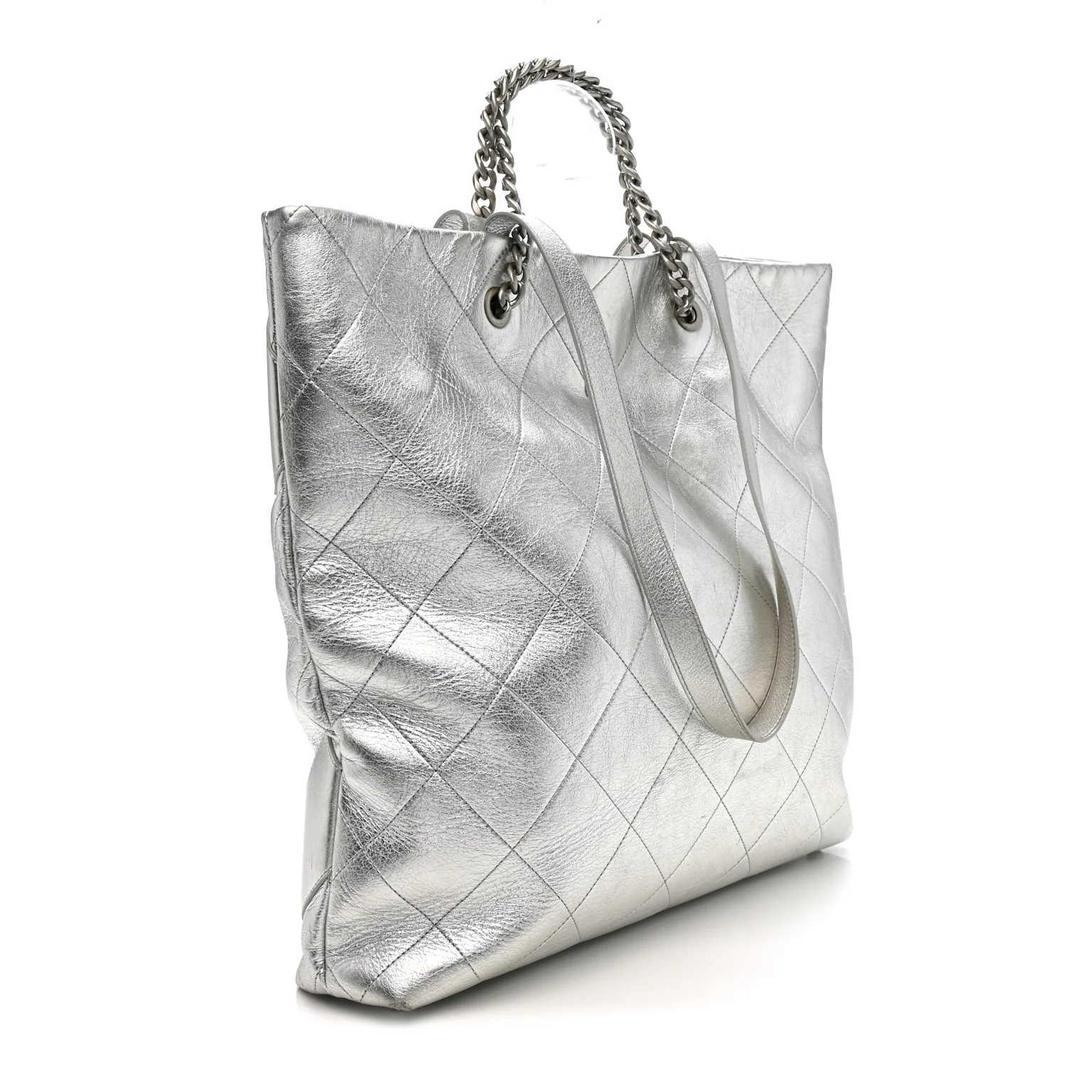 Metallic Calfskin Stitched CC Club Monaco Tote Silver - Image 3