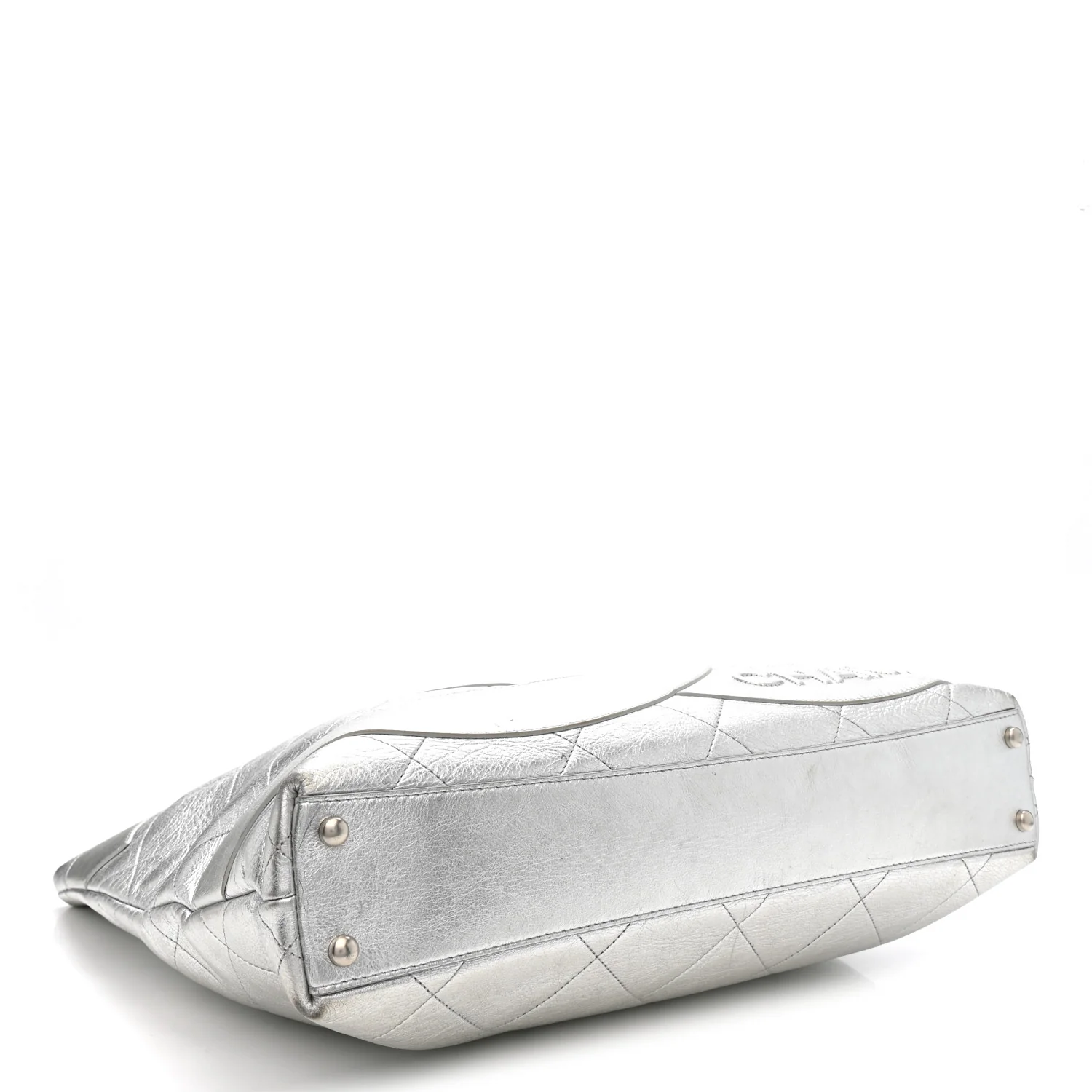 Metallic Calfskin Stitched CC Club Monaco Tote Silver - Image 4