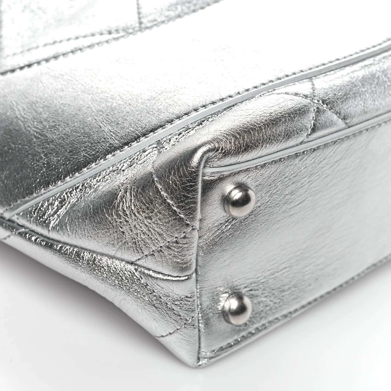 Metallic Calfskin Stitched CC Shopper Tote Silvery - Image 9