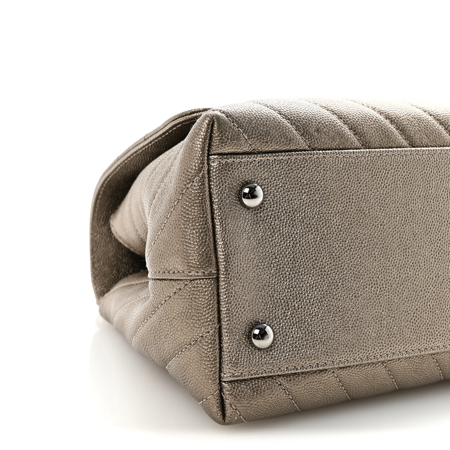 Metallic Caviar Chevron Quilted Small Coco Handle Flap Light Gold - Image 8
