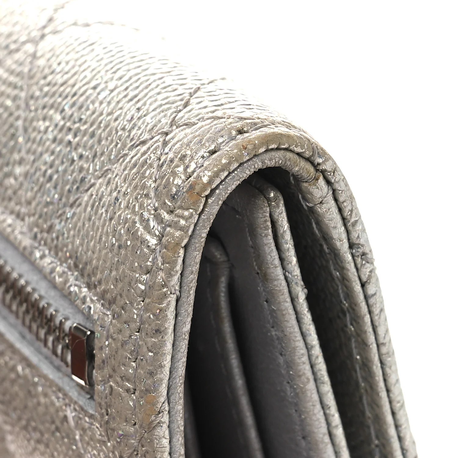 Metallic Caviar Quilted Compact Flap Wallet Silver - Image 11