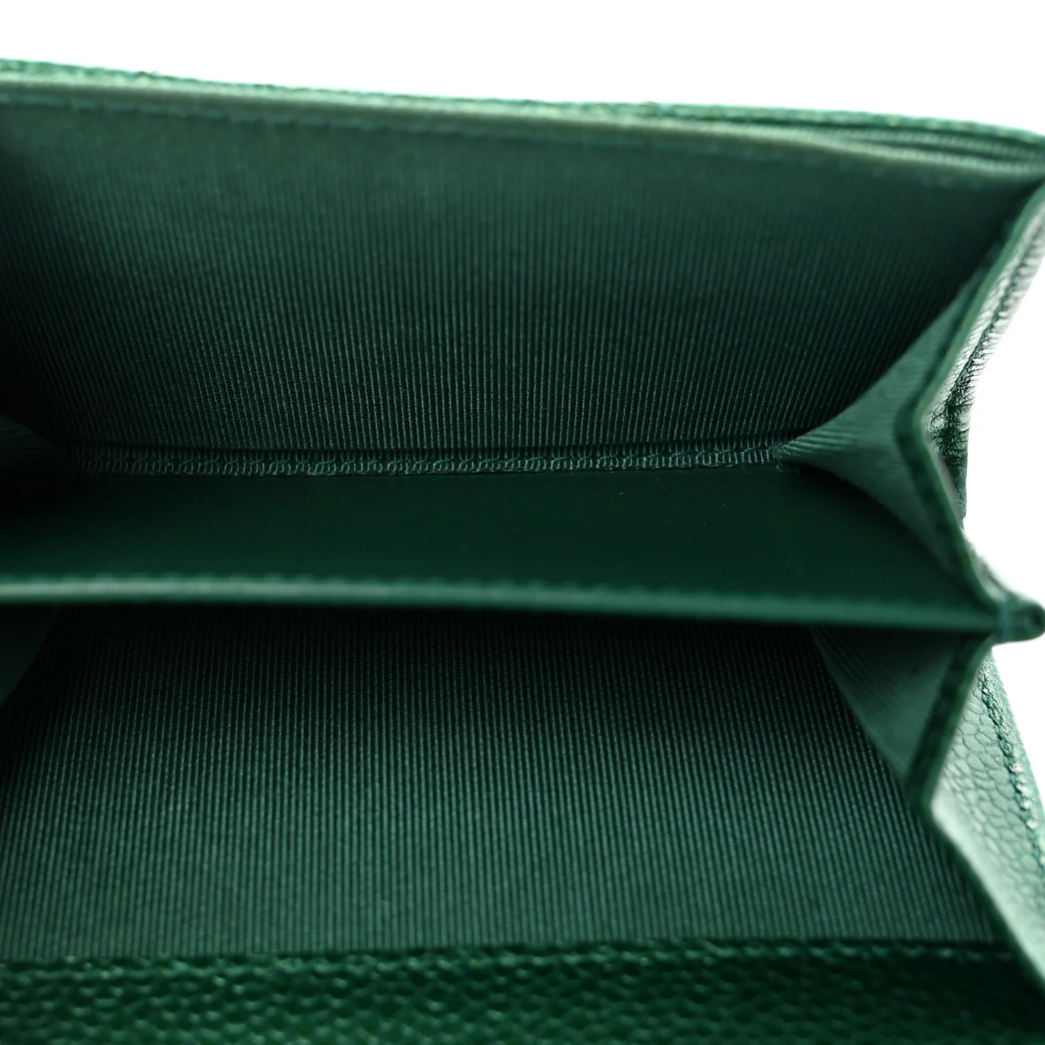 Metallic Caviar Quilted Flap Card Holder Wallet Green - Image 5
