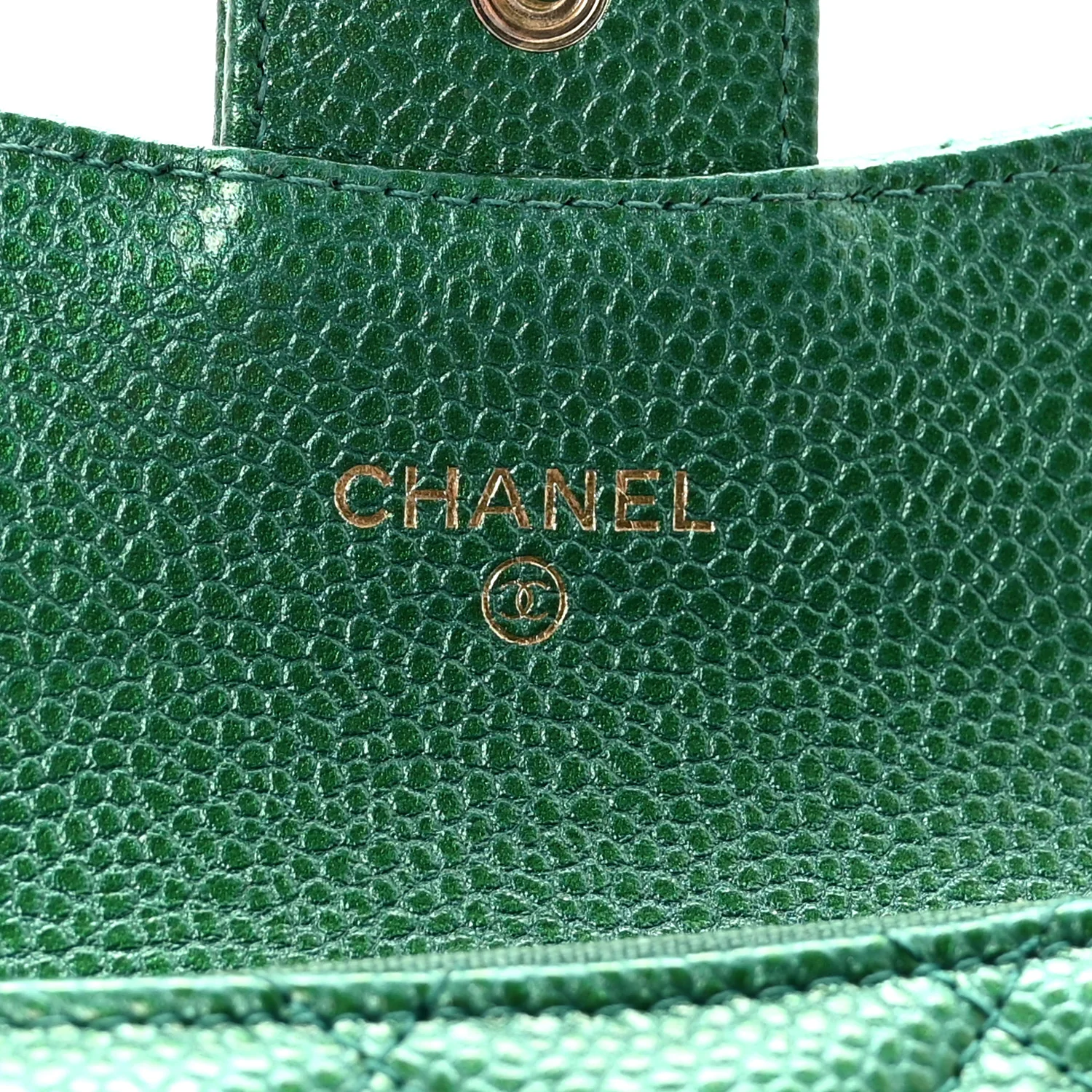 Metallic Caviar Quilted Flap Card Holder Wallet Green - Image 6