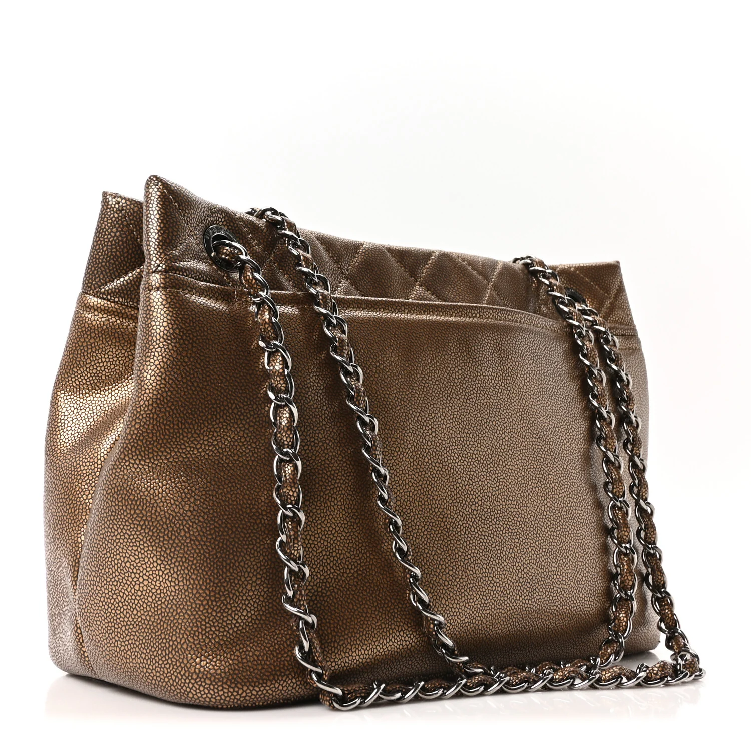 Metallic Caviar Quilted Large Timeless CC Soft Tote Bronze - Image 3