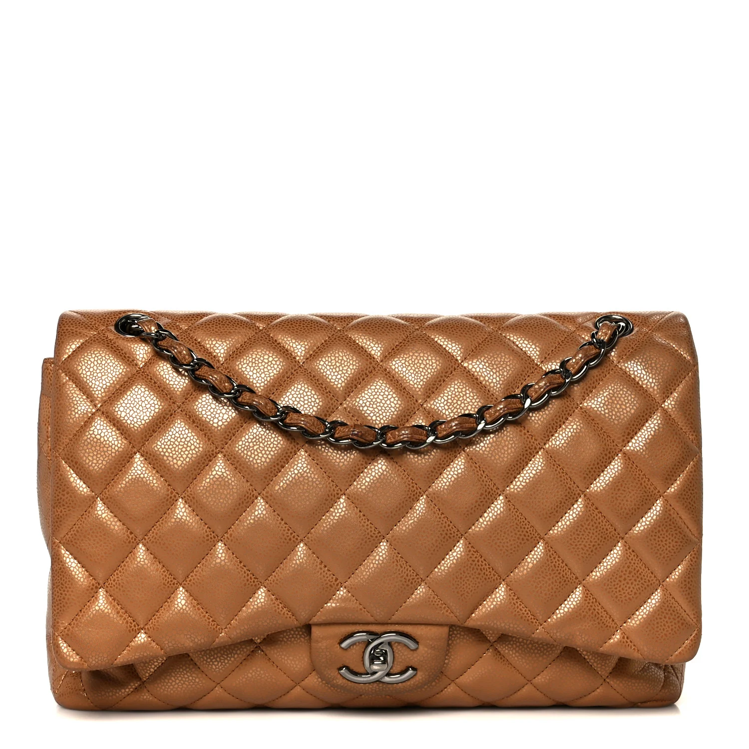 Metallic Caviar Quilted Maxi Double Flap Copper