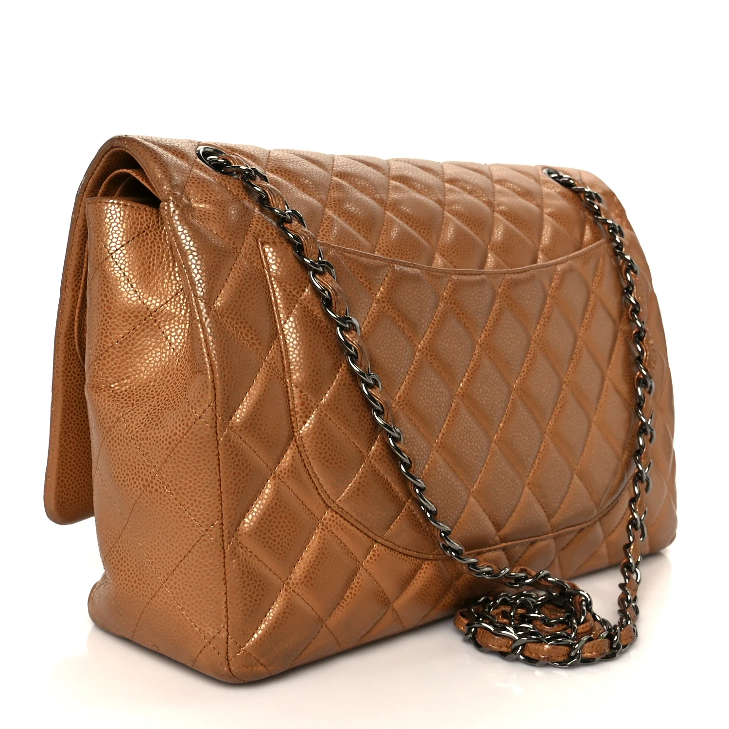 Metallic Caviar Quilted Maxi Double Flap Copper - Image 3