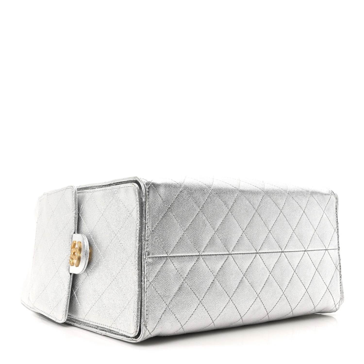 Metallic Caviar Quilted Medium Chanel 25 Handbag Silver - Image 4