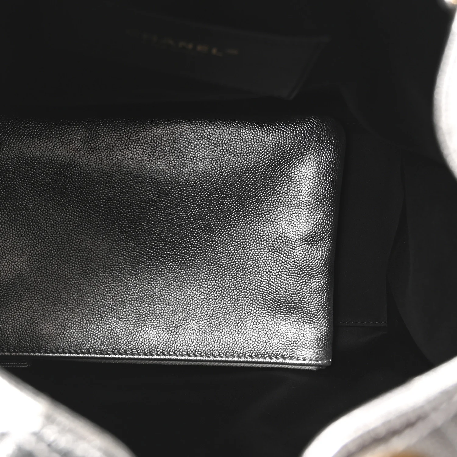 Metallic Caviar Quilted Medium Chanel 25 Handbag Silver - Image 5