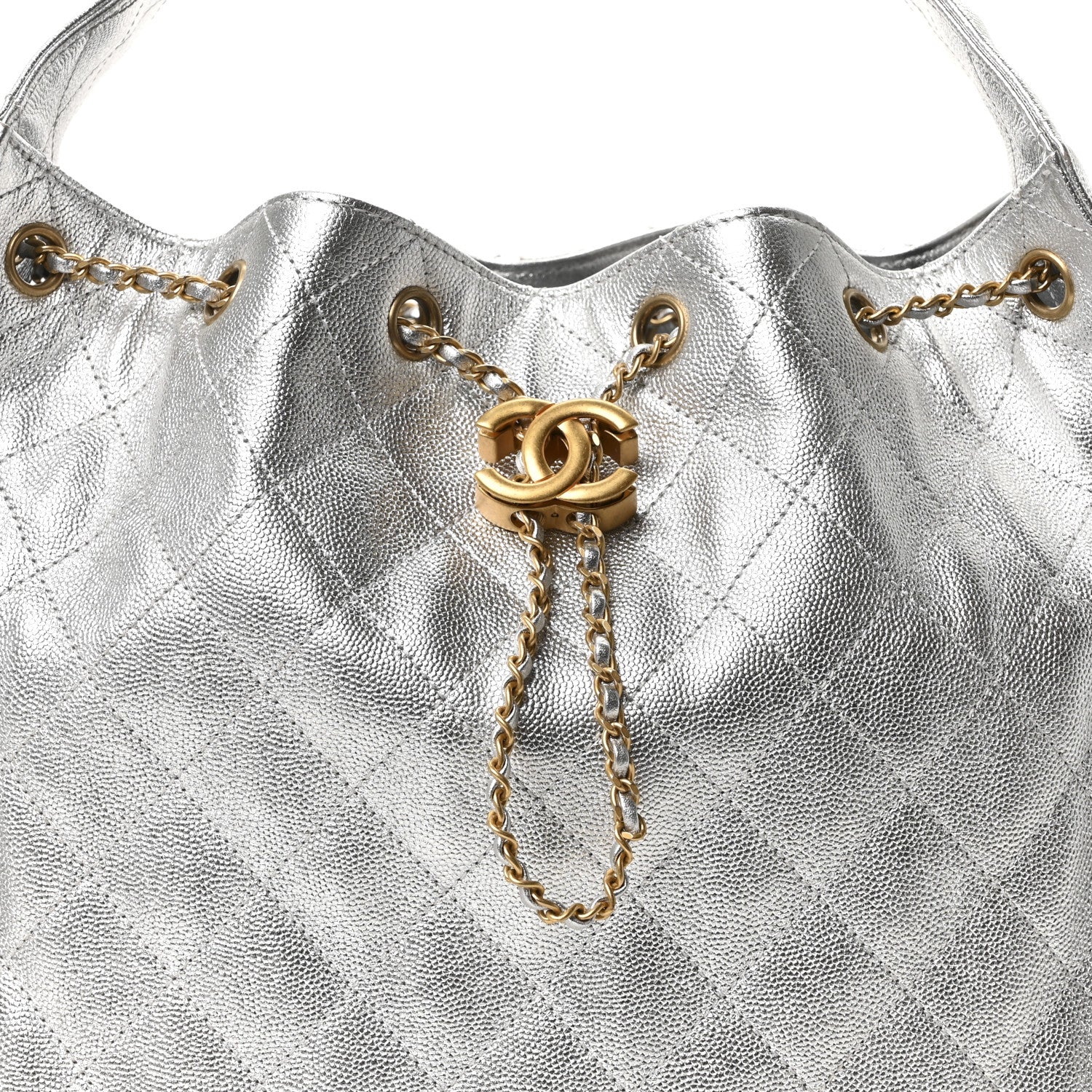 Metallic Caviar Quilted Medium Chanel 25 Handbag Silver - Image 8