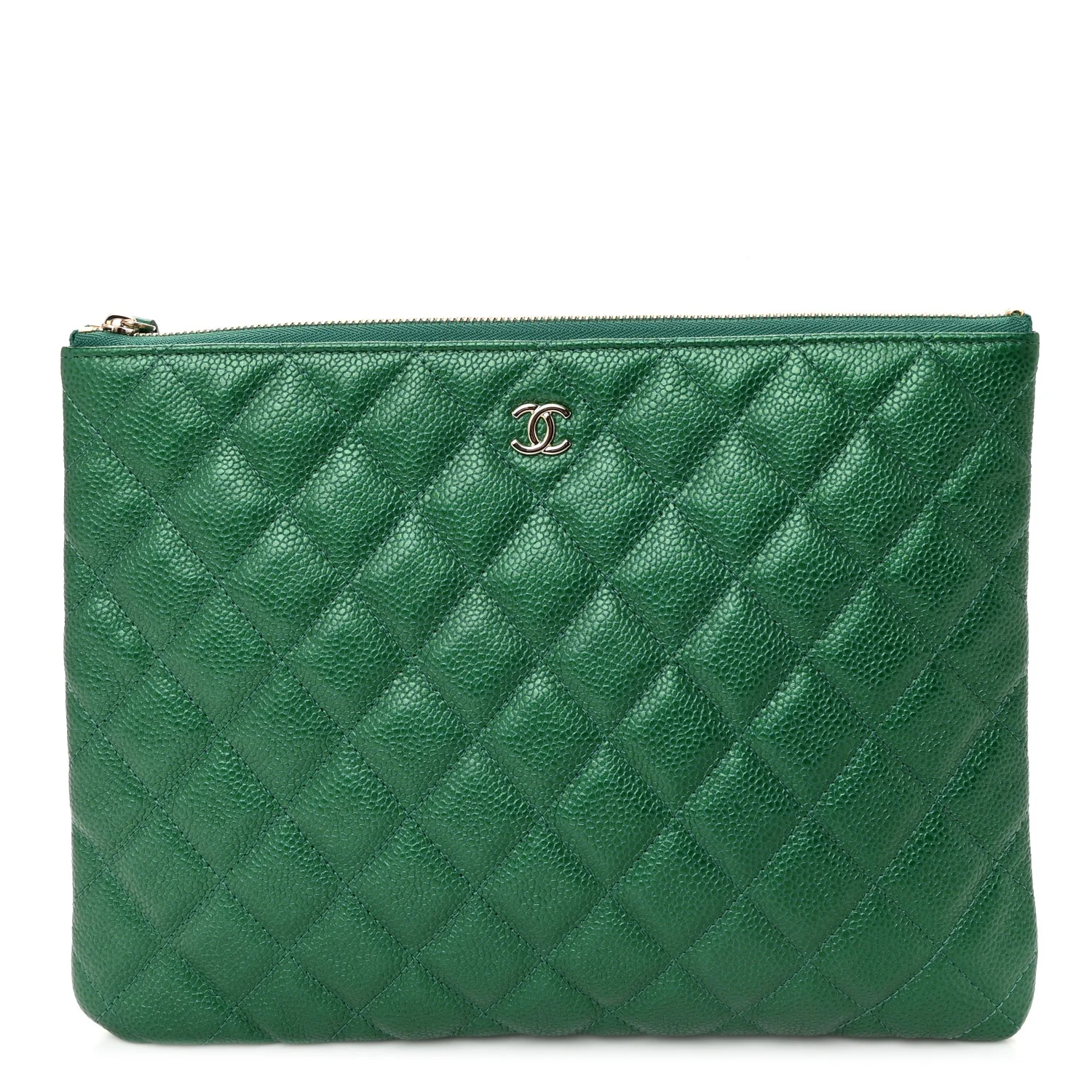Metallic Caviar Quilted Medium Cosmetic Case Green