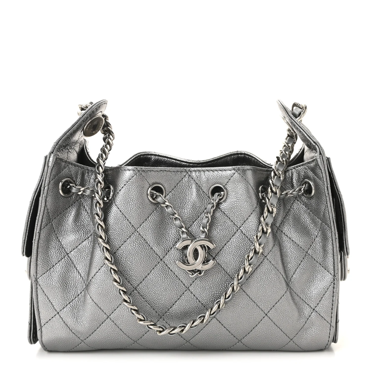 Metallic Caviar Quilted Mini Chanel 25 Handbag Anthracite
