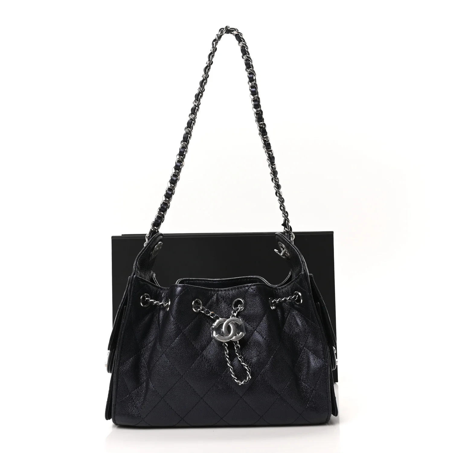 Metallic Caviar Quilted Mini Chanel 25 Handbag Dark Blue - Image 11