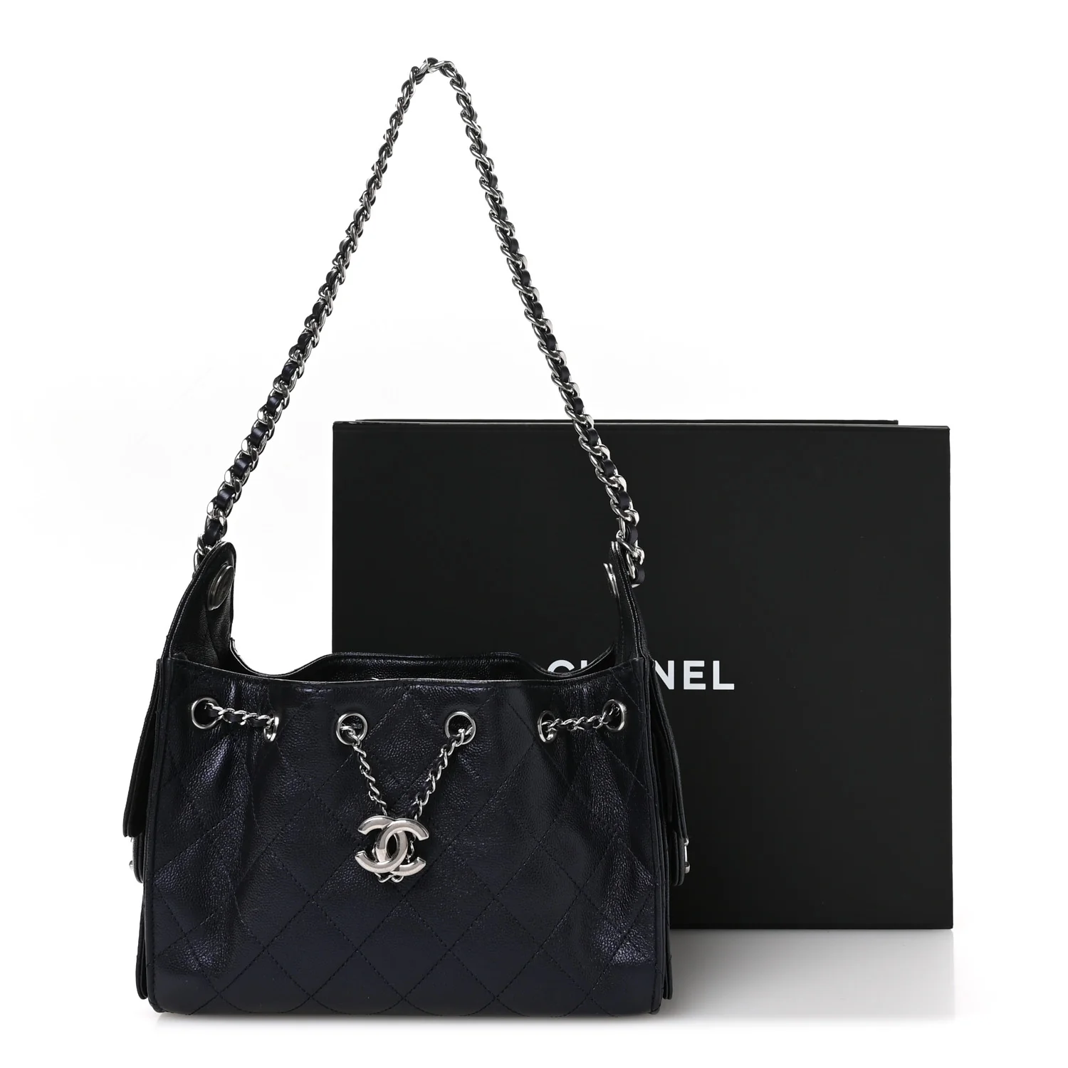 Metallic Caviar Quilted Mini Chanel 25 Handbag Dark Blue - Image 11