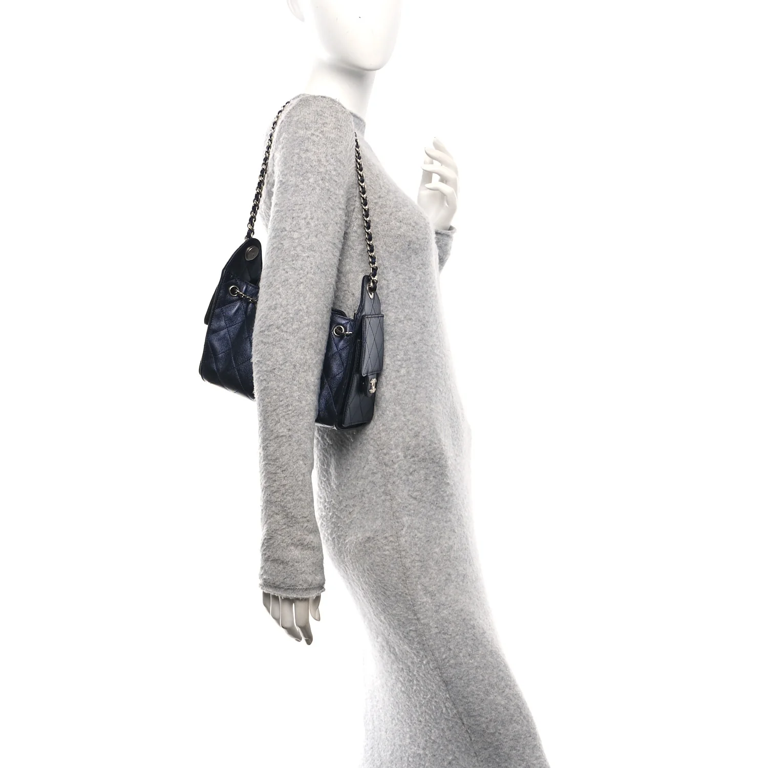 Metallic Caviar Quilted Mini Chanel 25 Handbag Dark Blue - Image 2