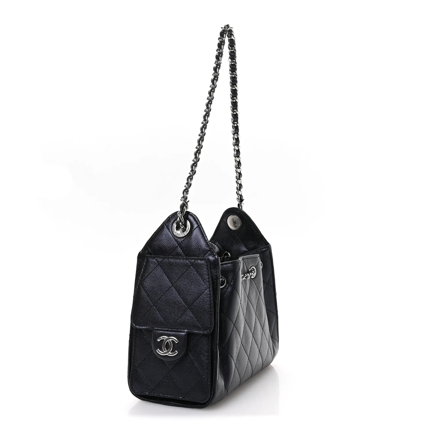 Metallic Caviar Quilted Mini Chanel 25 Handbag Dark Blue - Image 3
