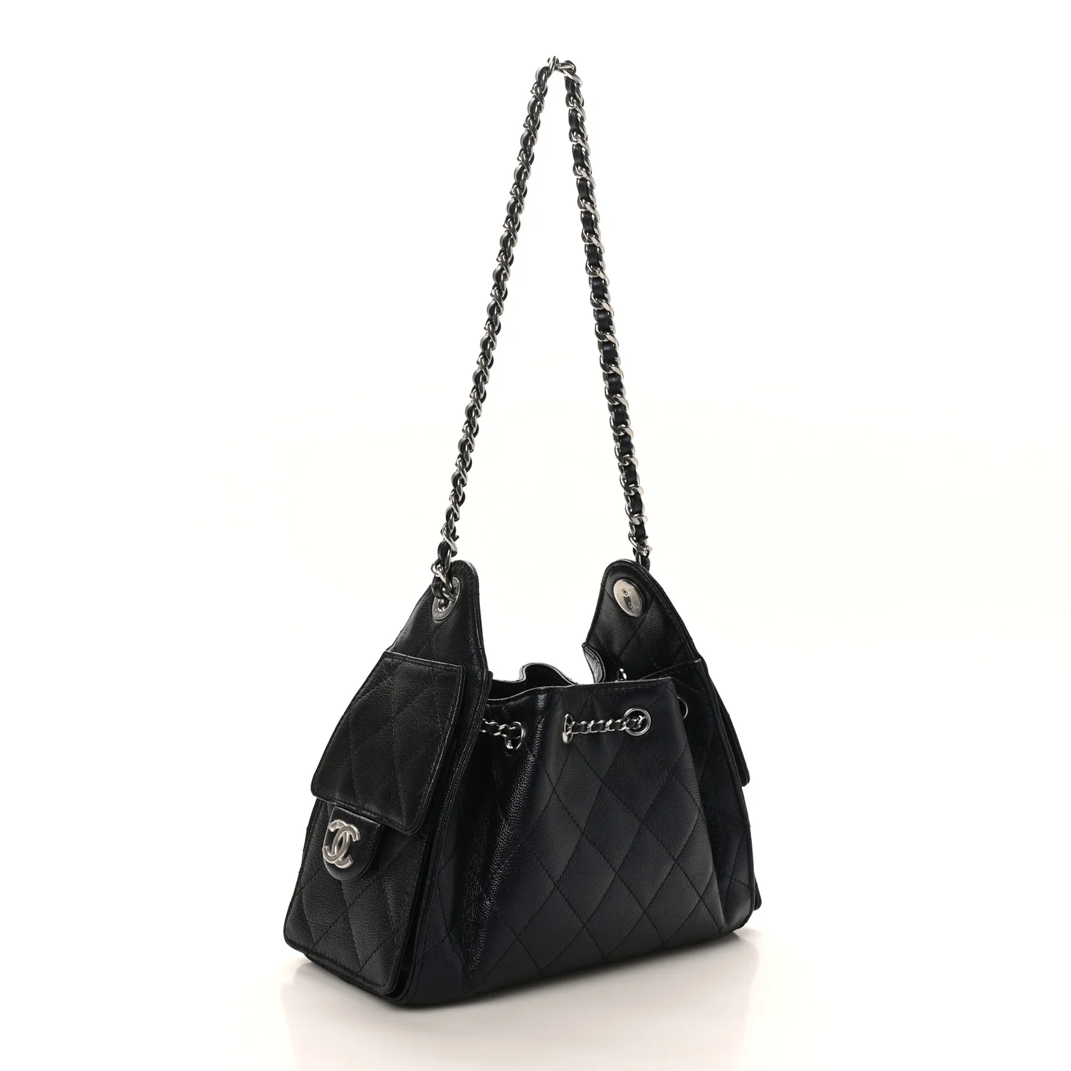 Metallic Caviar Quilted Mini Chanel 25 Handbag Dark Blue - Image 3