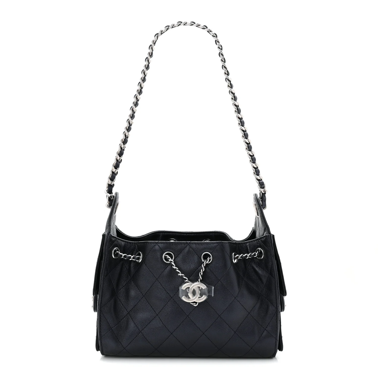Metallic Caviar Quilted Mini Chanel 25 Handbag Dark Blue