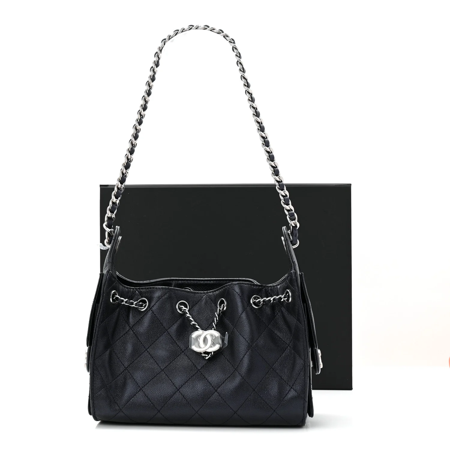 Metallic Caviar Quilted Mini Chanel 25 Handbag Dark Blue - Image 11