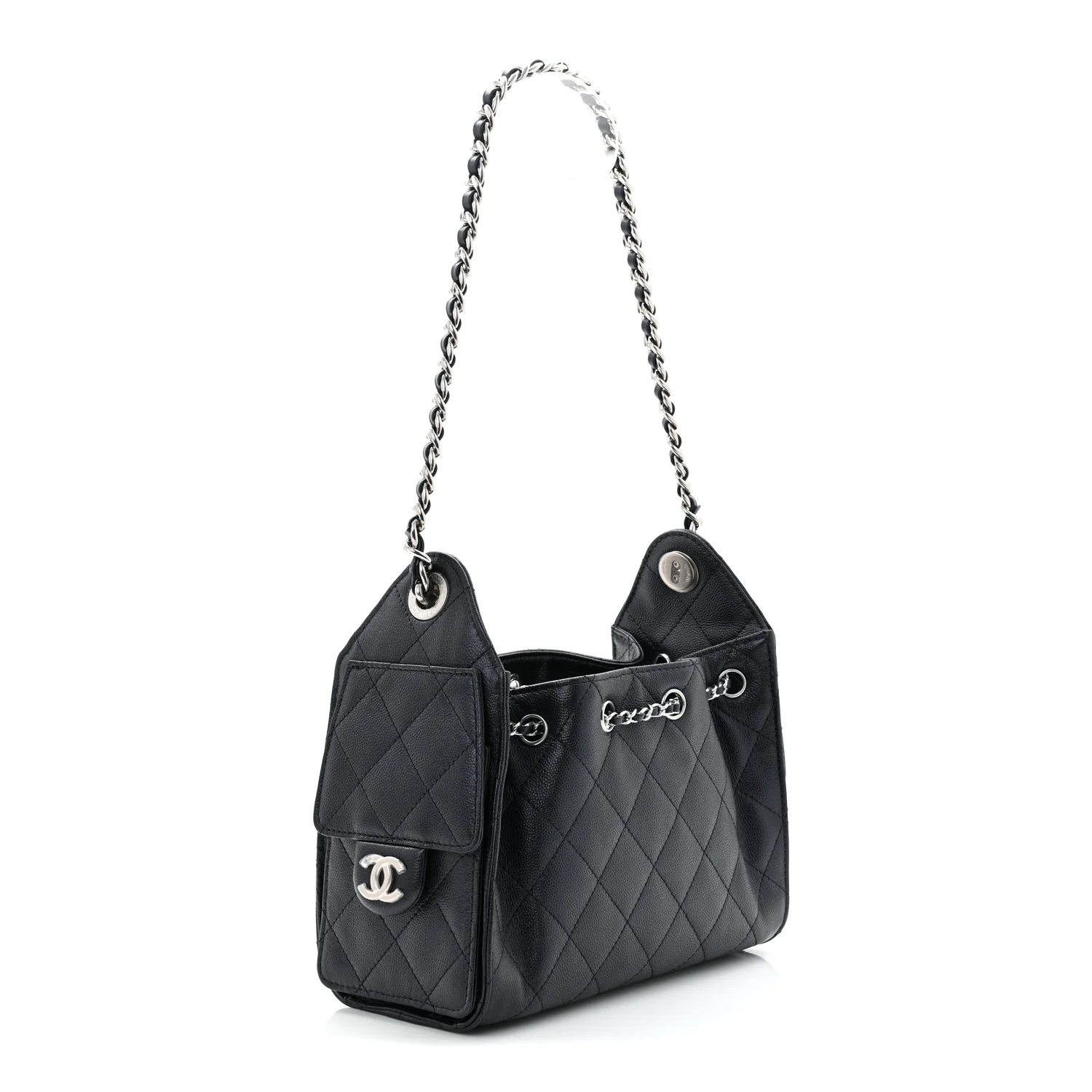 Metallic Caviar Quilted Mini Chanel 25 Handbag Dark Blue - Image 3