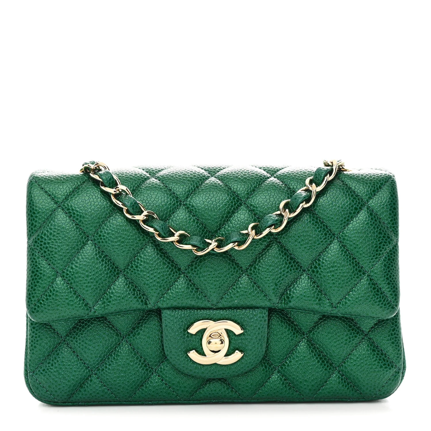 Metallic Caviar Quilted Mini Rectangular Flap Green