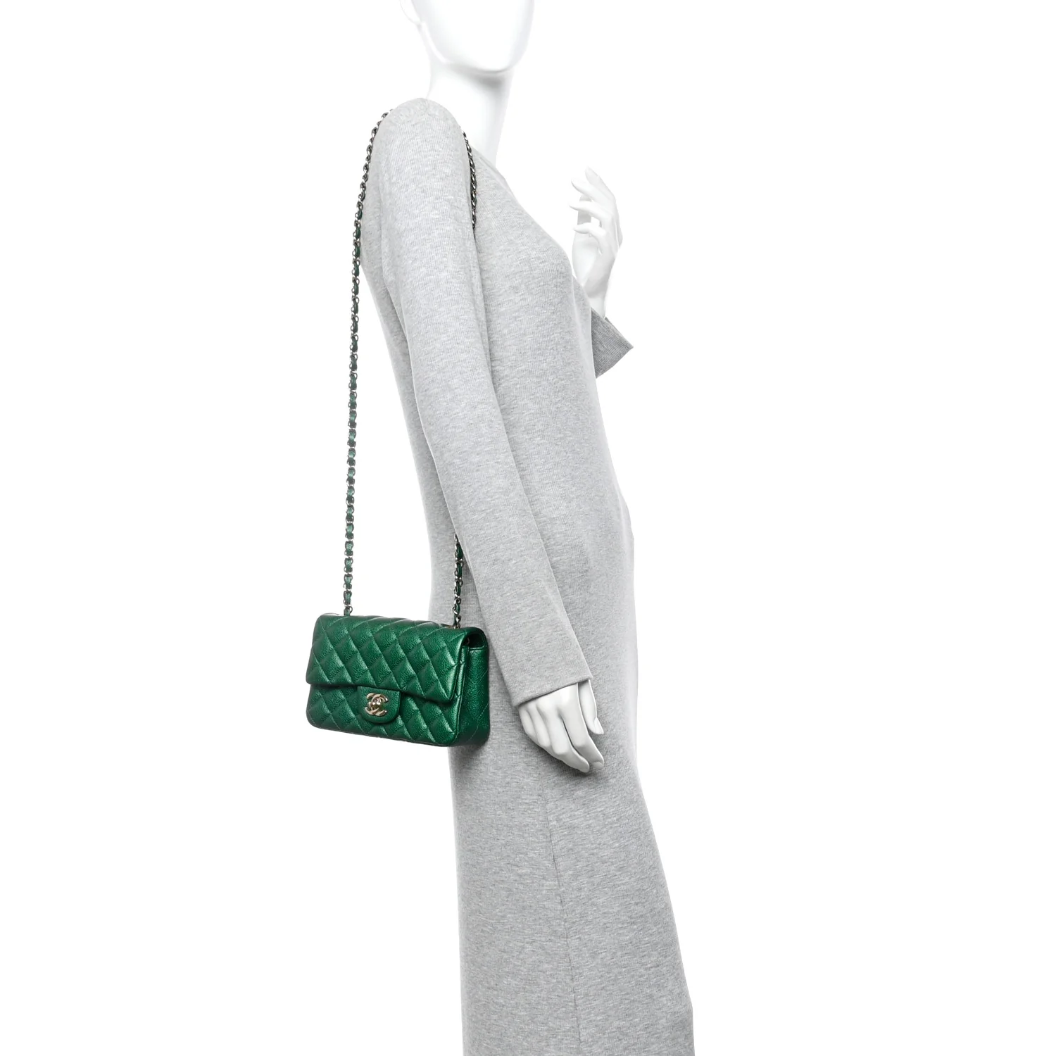 Metallic Caviar Quilted Mini Rectangular Flap Green - Image 2