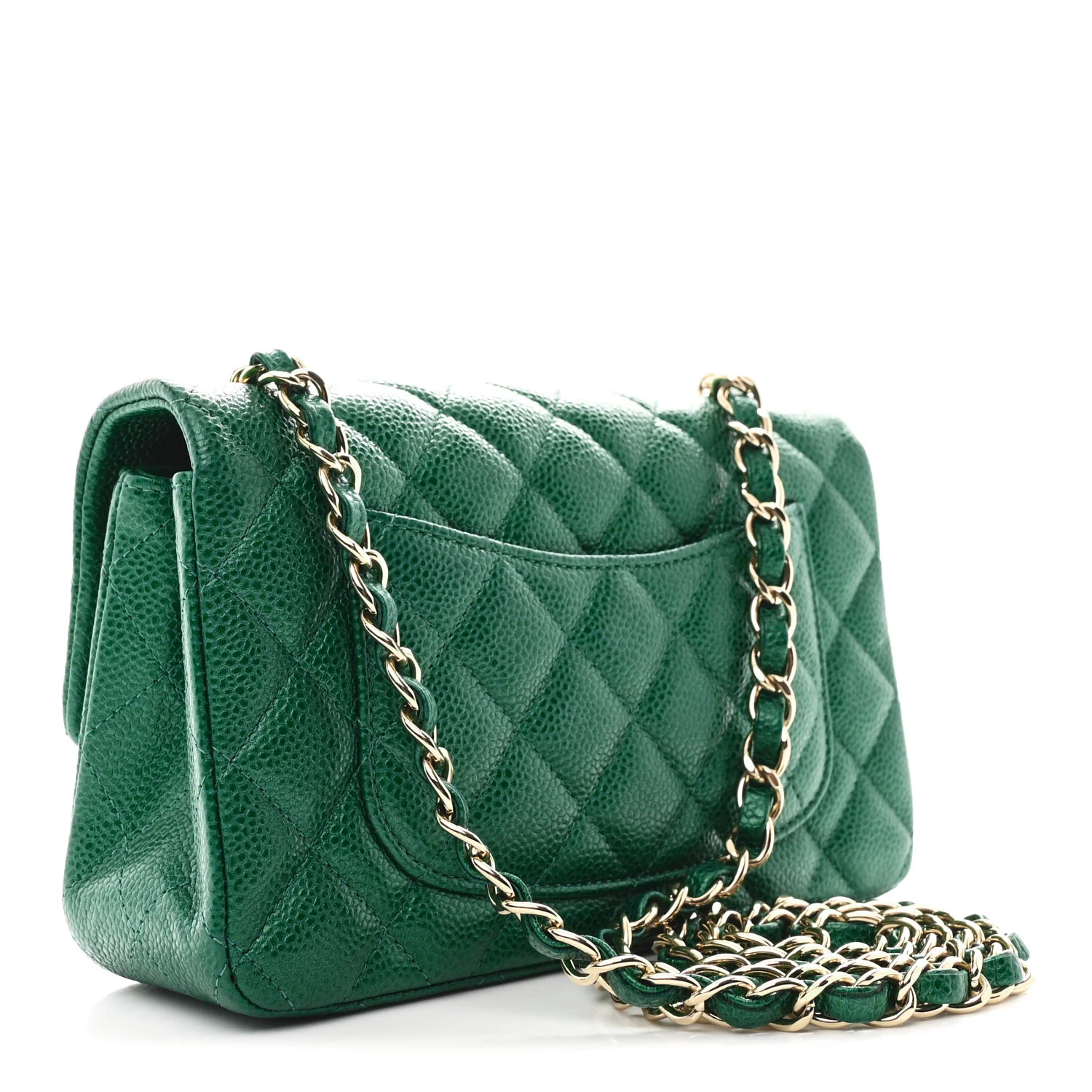 Metallic Caviar Quilted Mini Rectangular Flap Green - Image 3