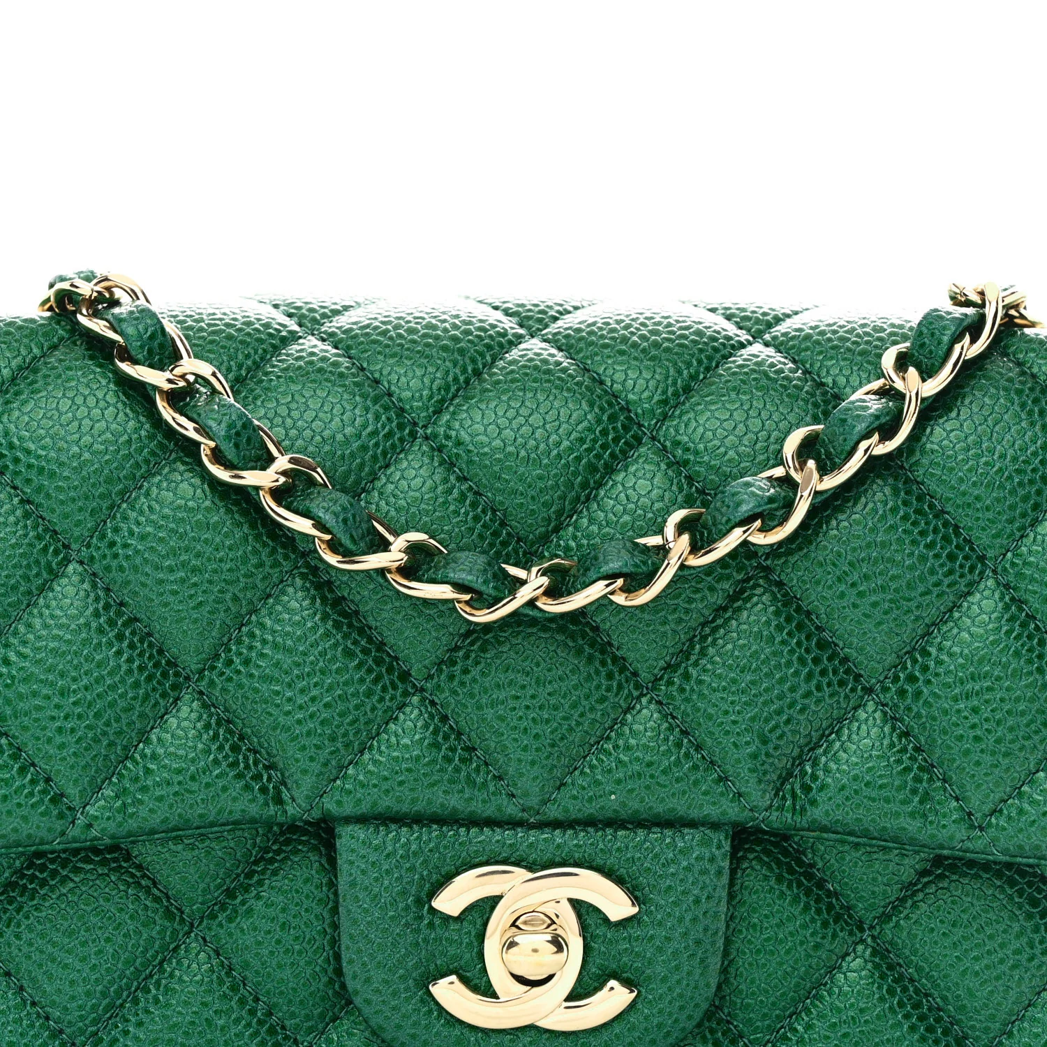 Metallic Caviar Quilted Mini Rectangular Flap Green - Image 8