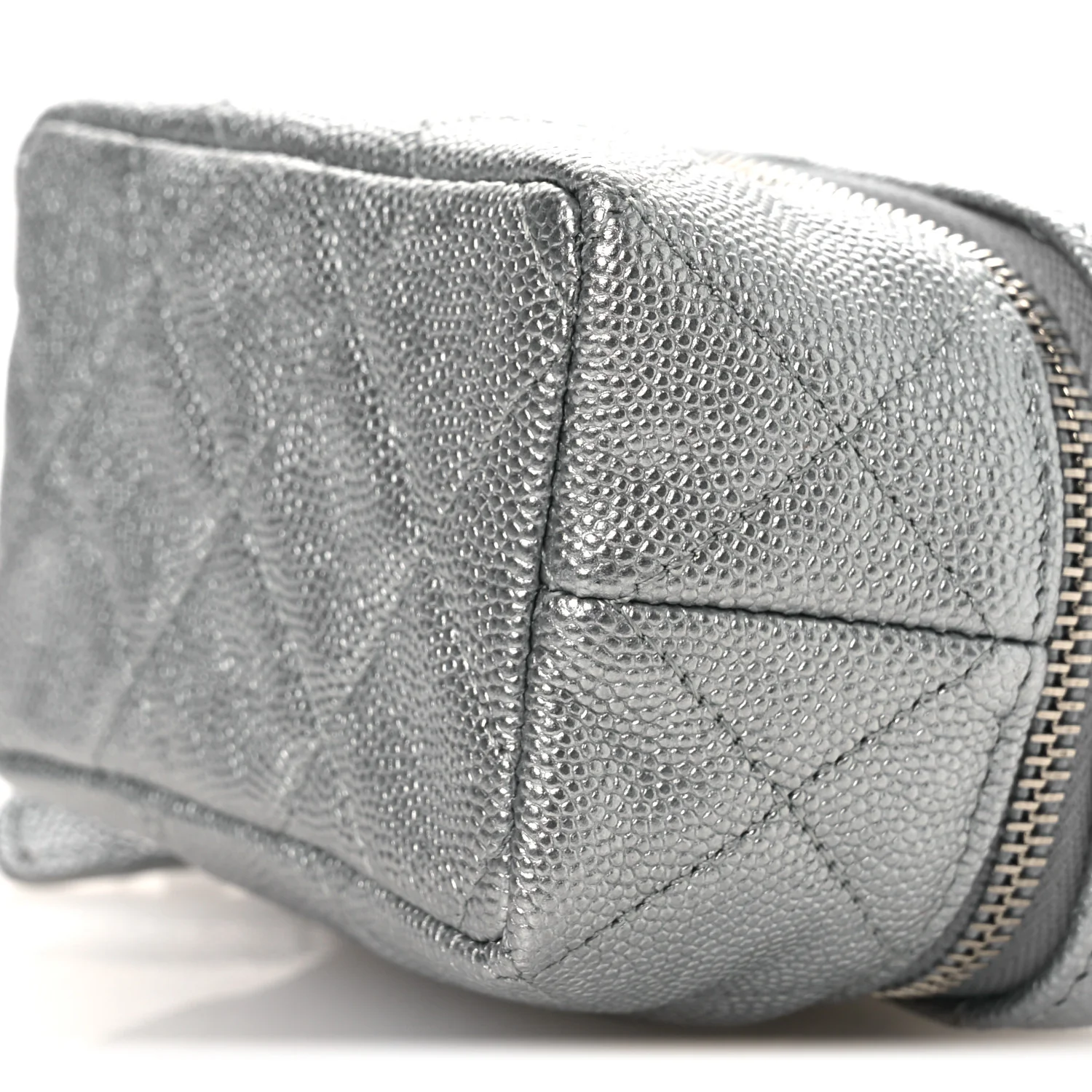 Metallic Caviar Quilted Mini Top Handle Vanity With Chain Silver - Image 10