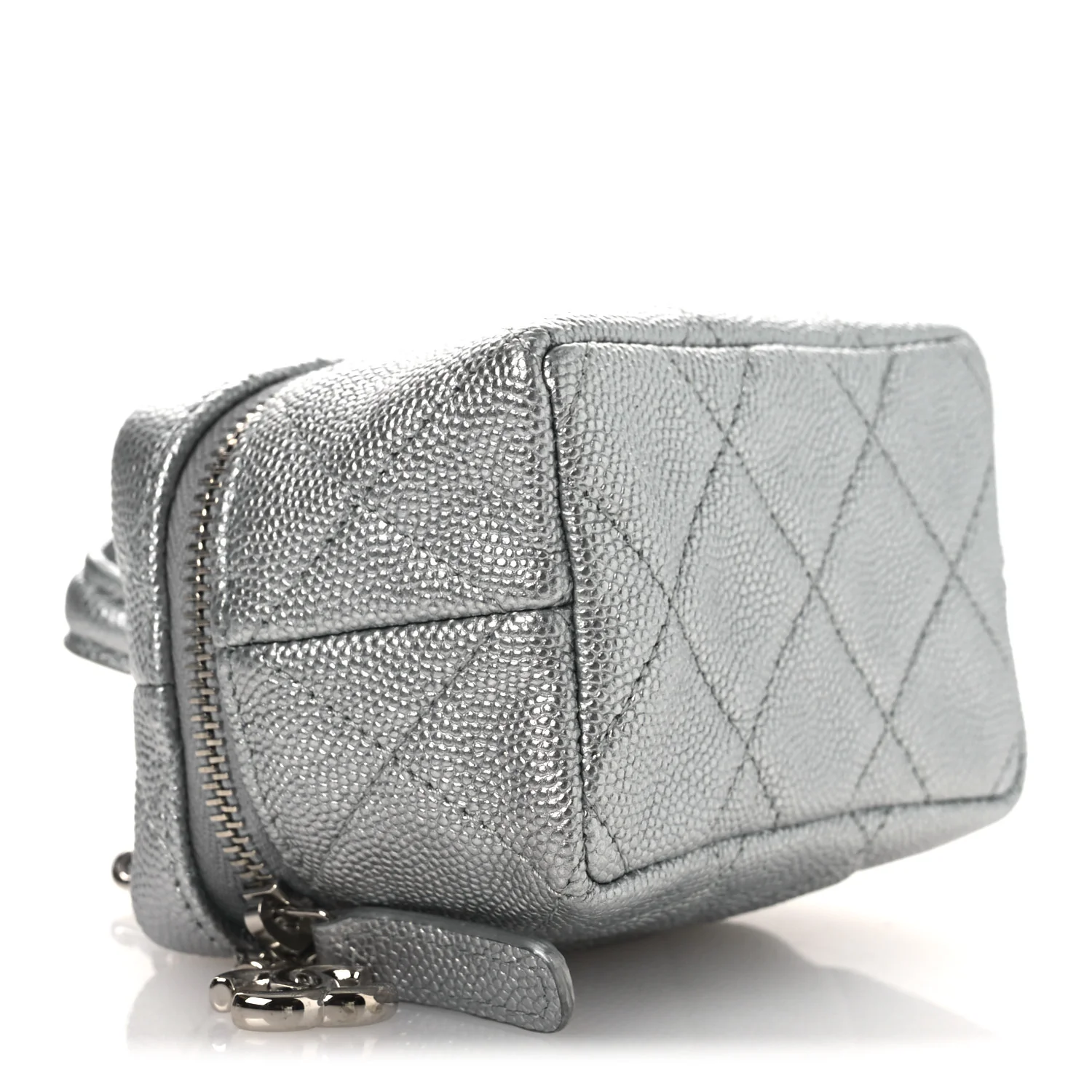Metallic Caviar Quilted Mini Top Handle Vanity With Chain Silver - Image 4