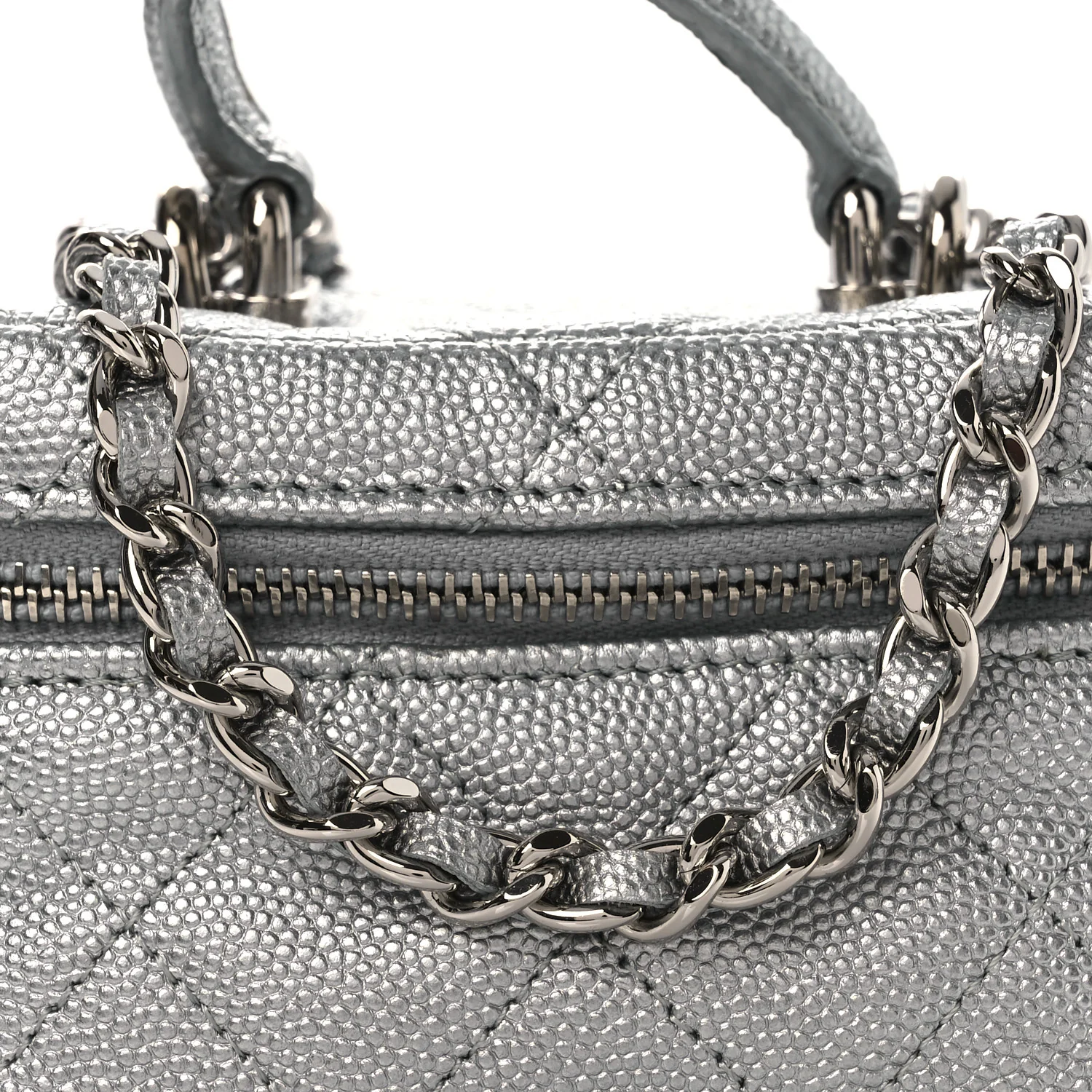 Metallic Caviar Quilted Mini Top Handle Vanity With Chain Silver - Image 8