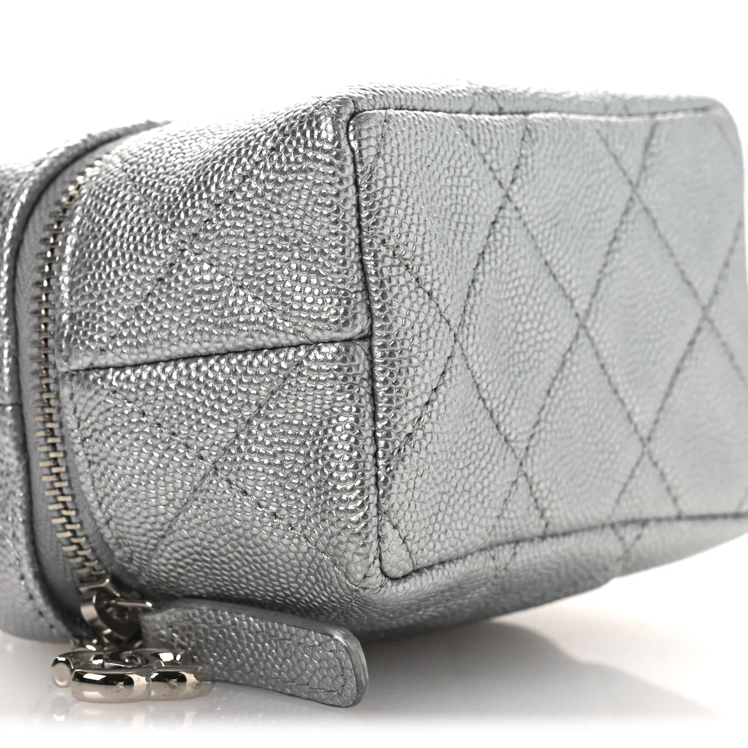 Metallic Caviar Quilted Mini Top Handle Vanity With Chain Silver - Image 9