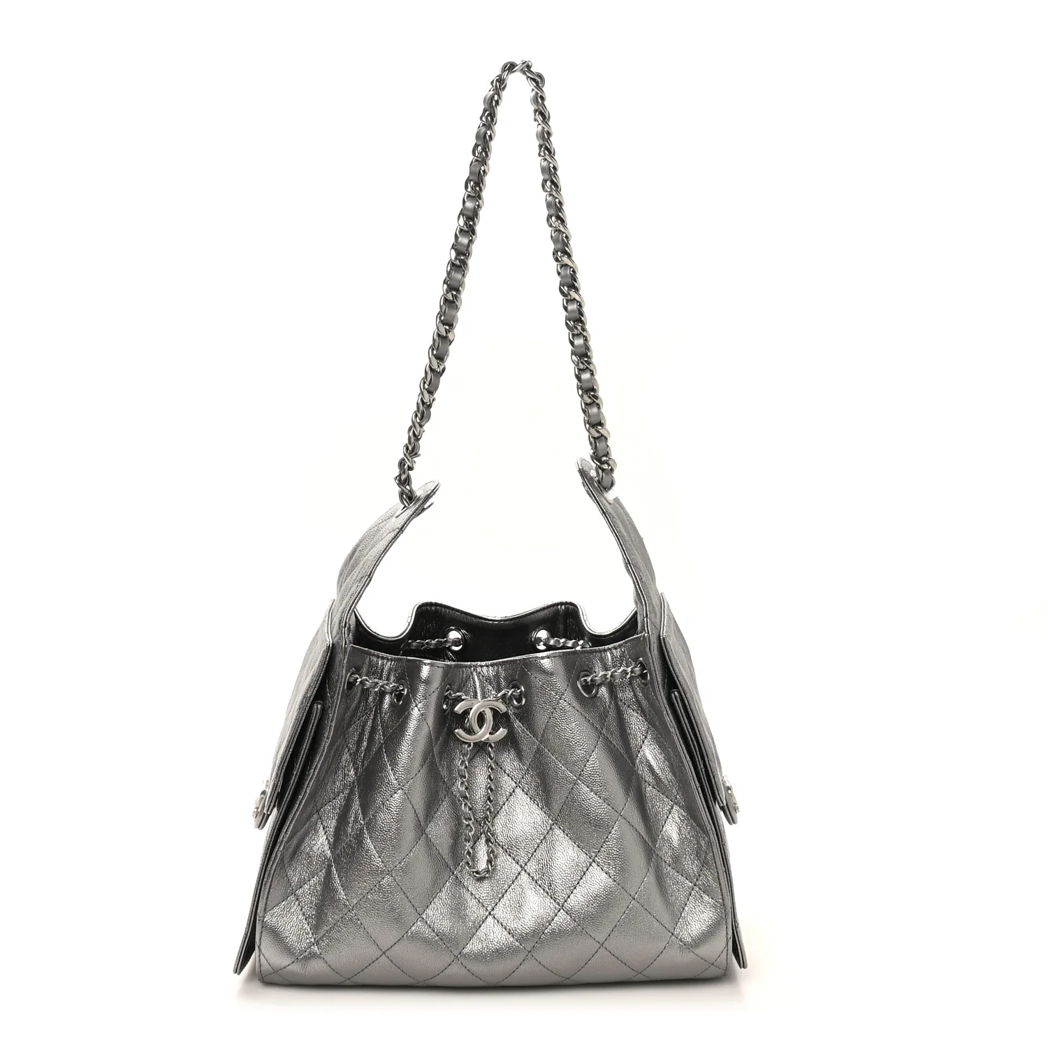 Metallic Caviar Quilted Small Chanel 25 Handbag Anthracite - Image 2