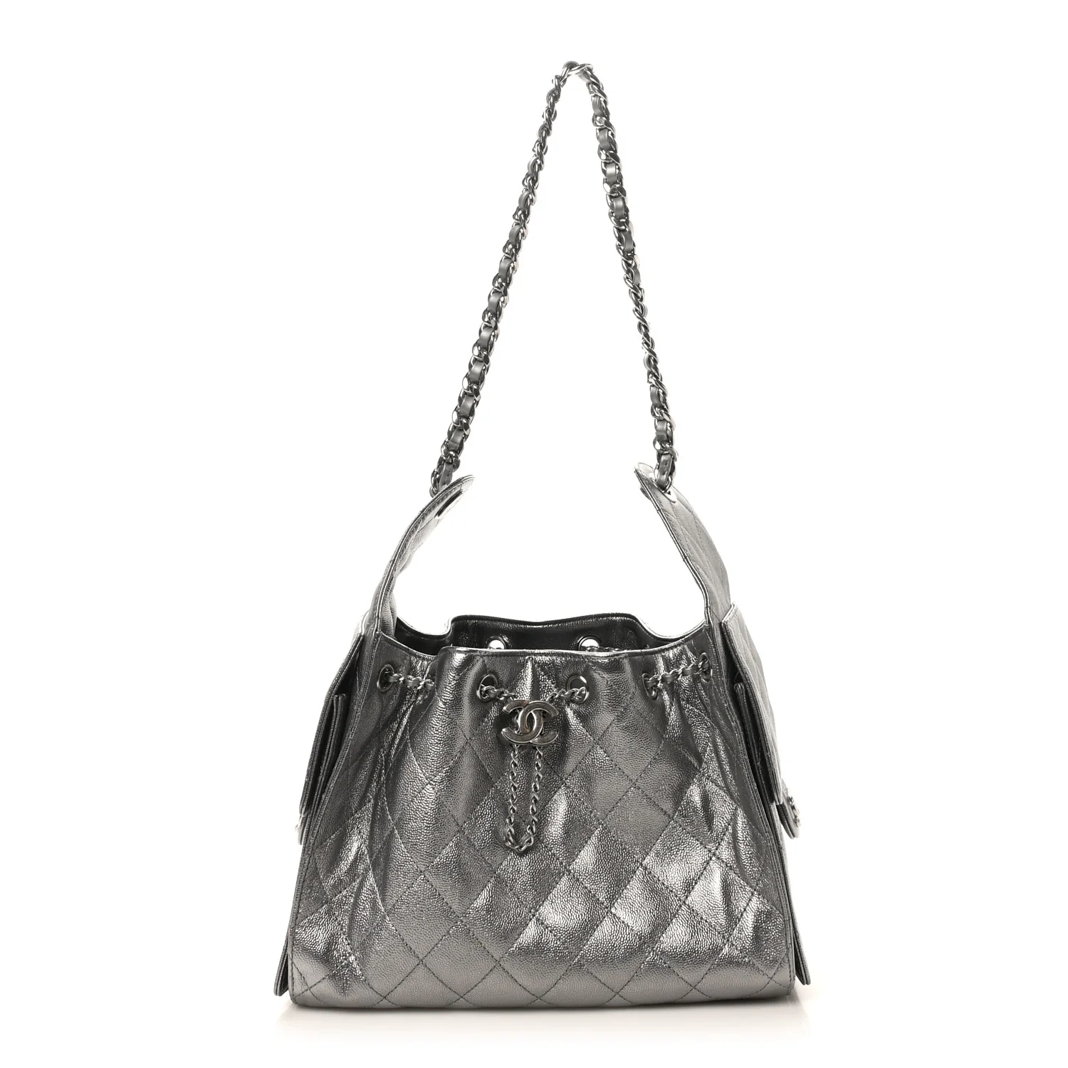 Metallic Caviar Quilted Small Chanel 25 Handbag Anthracite