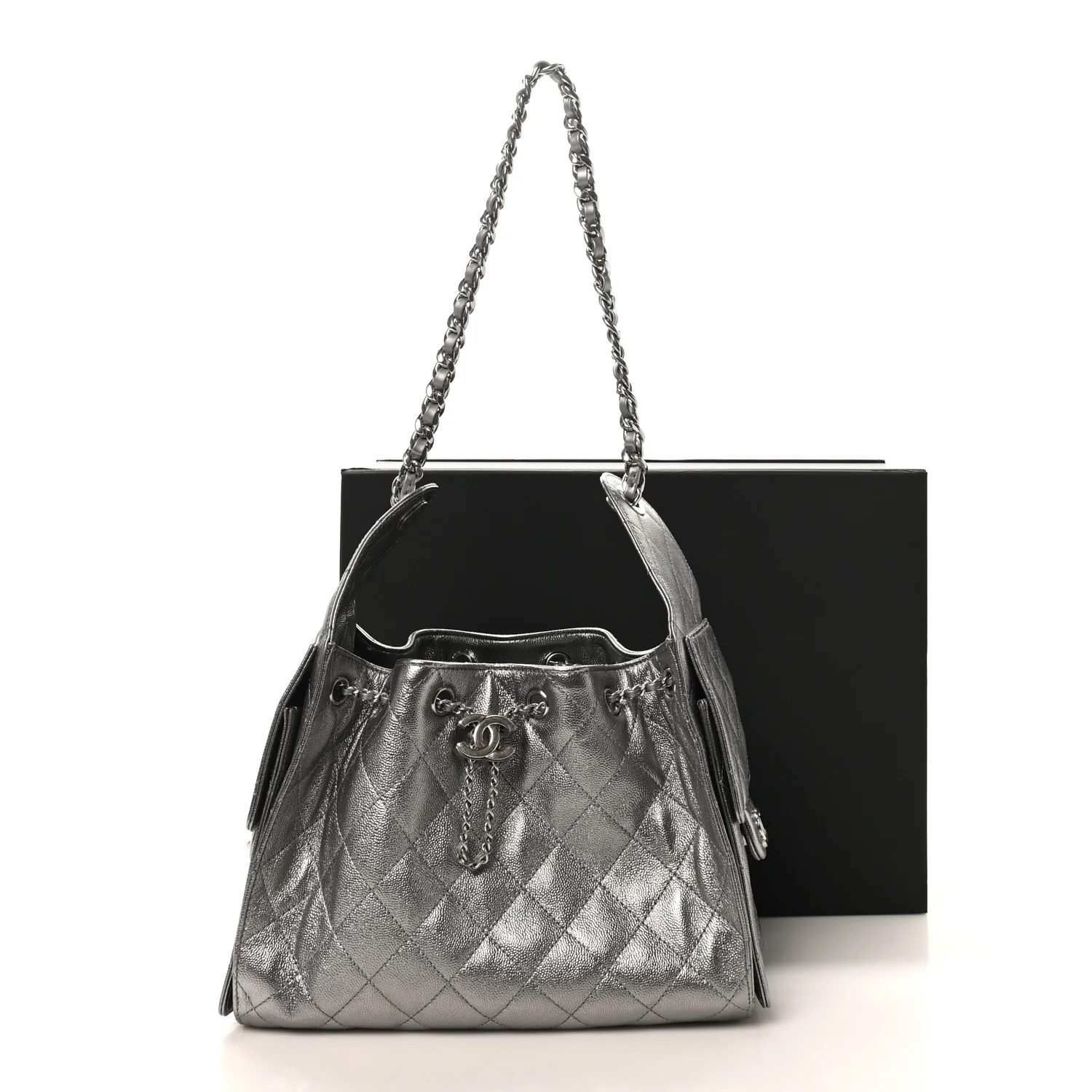 Metallic Caviar Quilted Small Chanel 25 Handbag Anthracite - Image 11