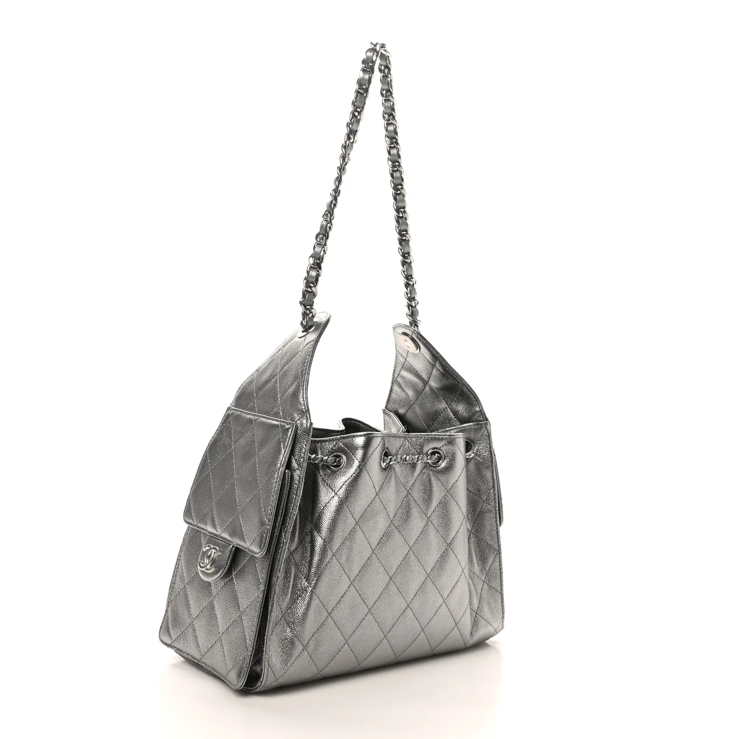 Metallic Caviar Quilted Small Chanel 25 Handbag Anthracite - Image 3