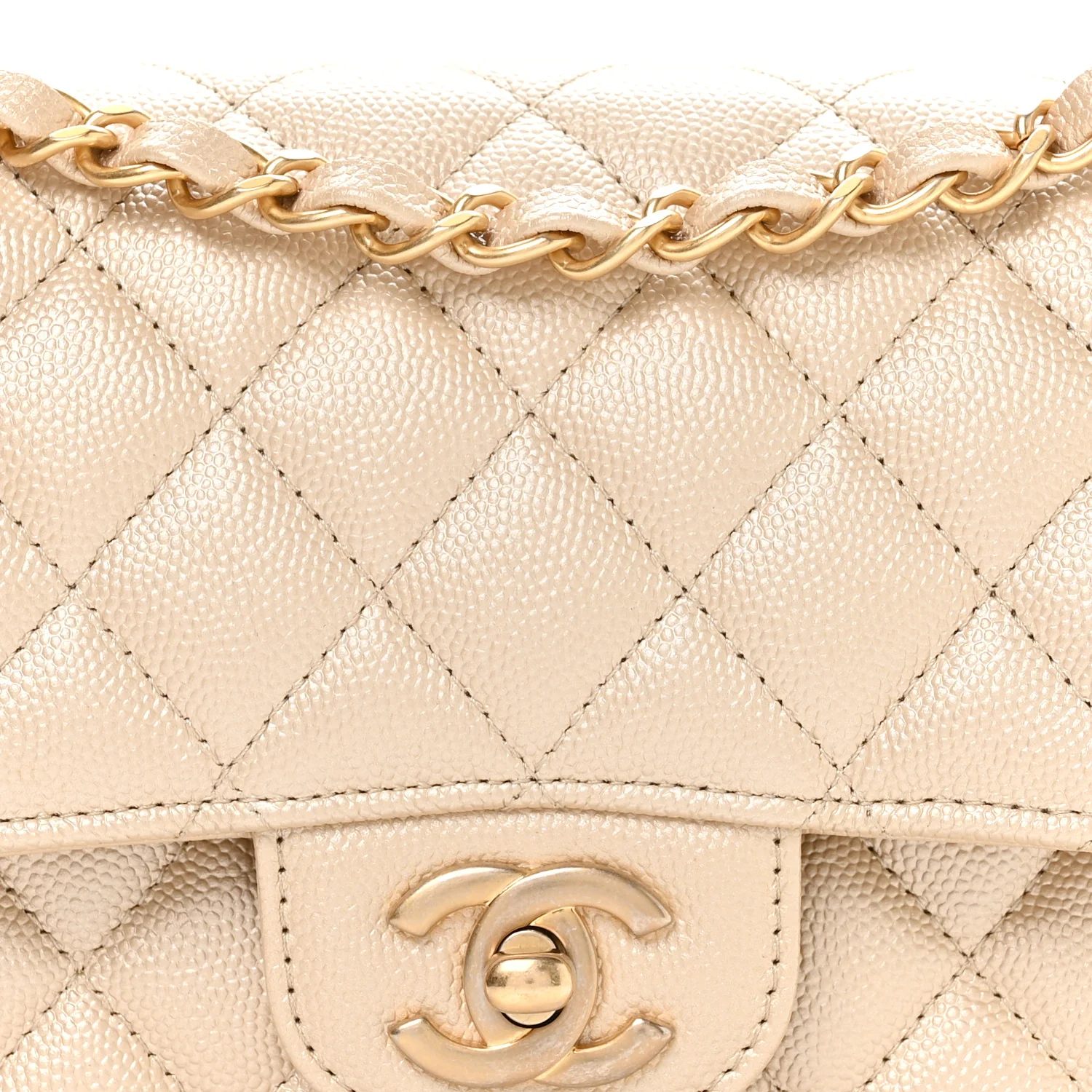 Metallic Caviar Quilted Small Double Flap Beige - Image 14