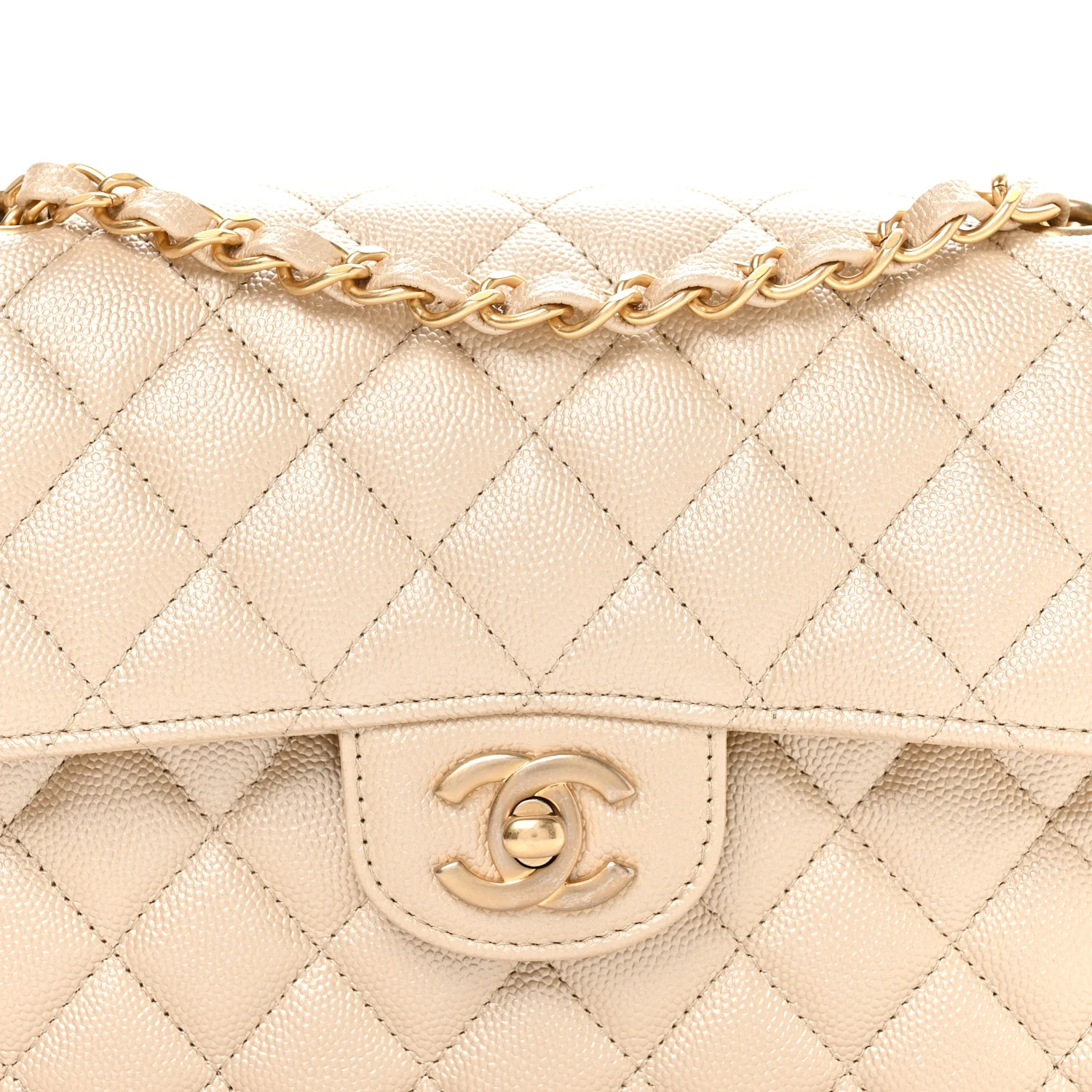 Metallic Caviar Quilted Small Double Flap Beige - Image 15