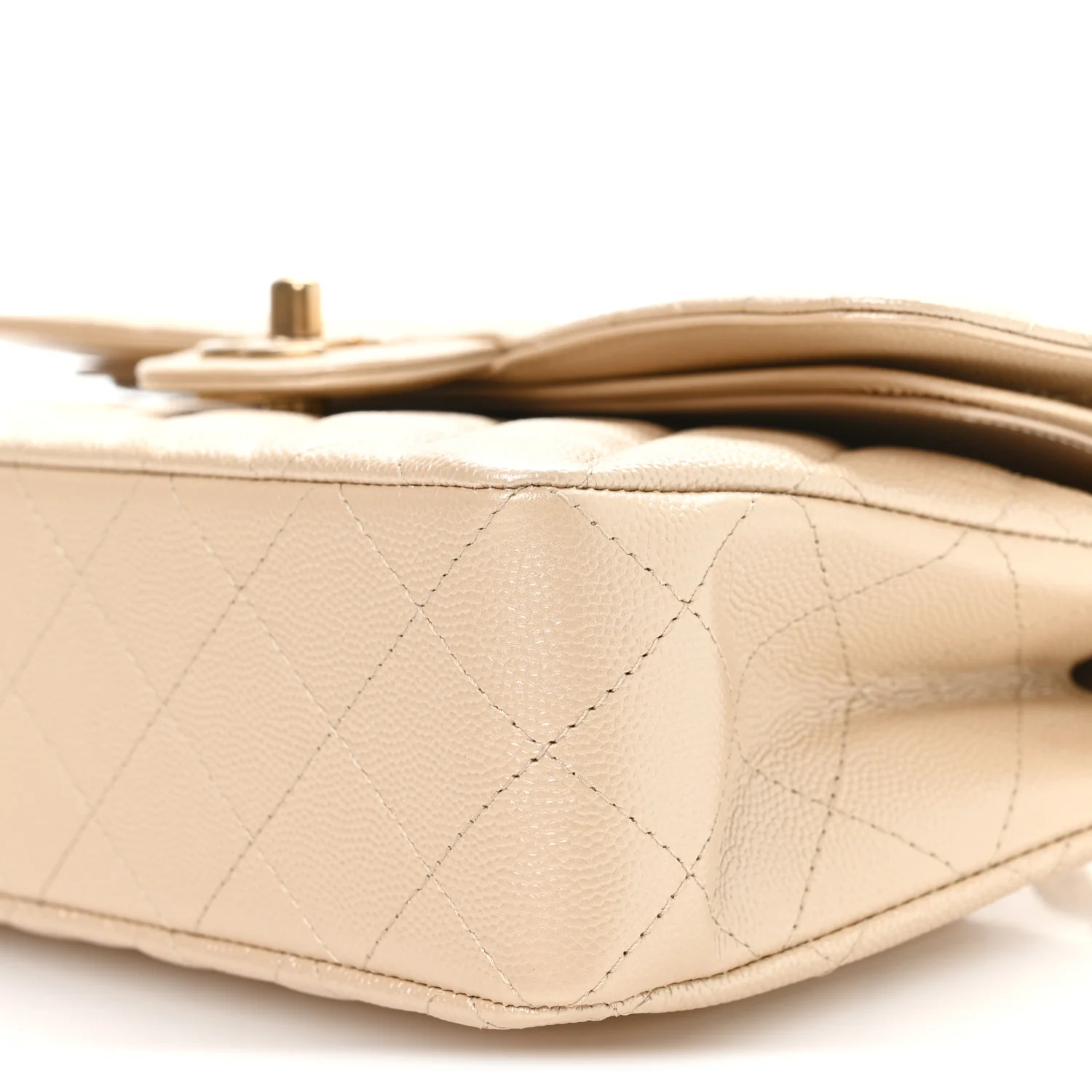 Metallic Caviar Quilted Small Double Flap Beige - Image 19