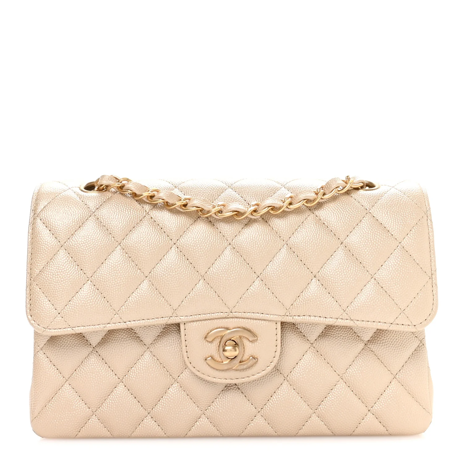 Metallic Caviar Quilted Small Double Flap Beige - Image 2