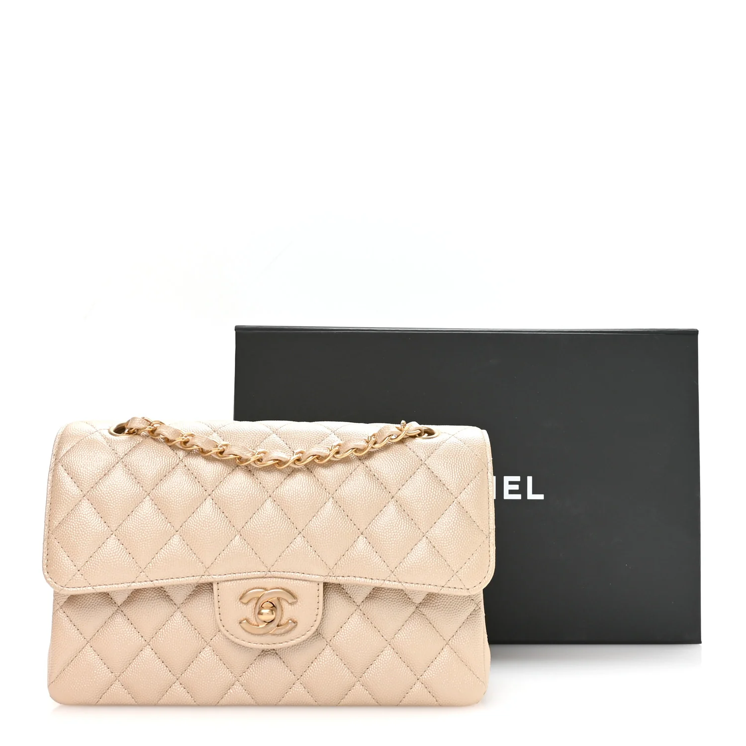 Metallic Caviar Quilted Small Double Flap Beige - Image 21